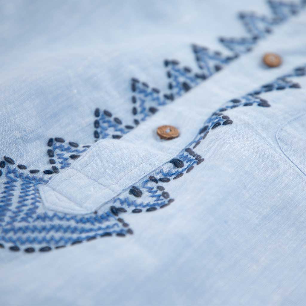 Ancient Roads Embroidered ShirtLight Blue