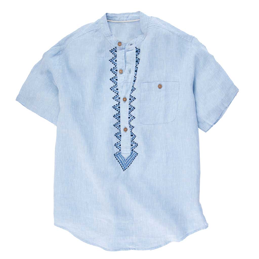 Ancient Roads Embroidered ShirtLight Blue