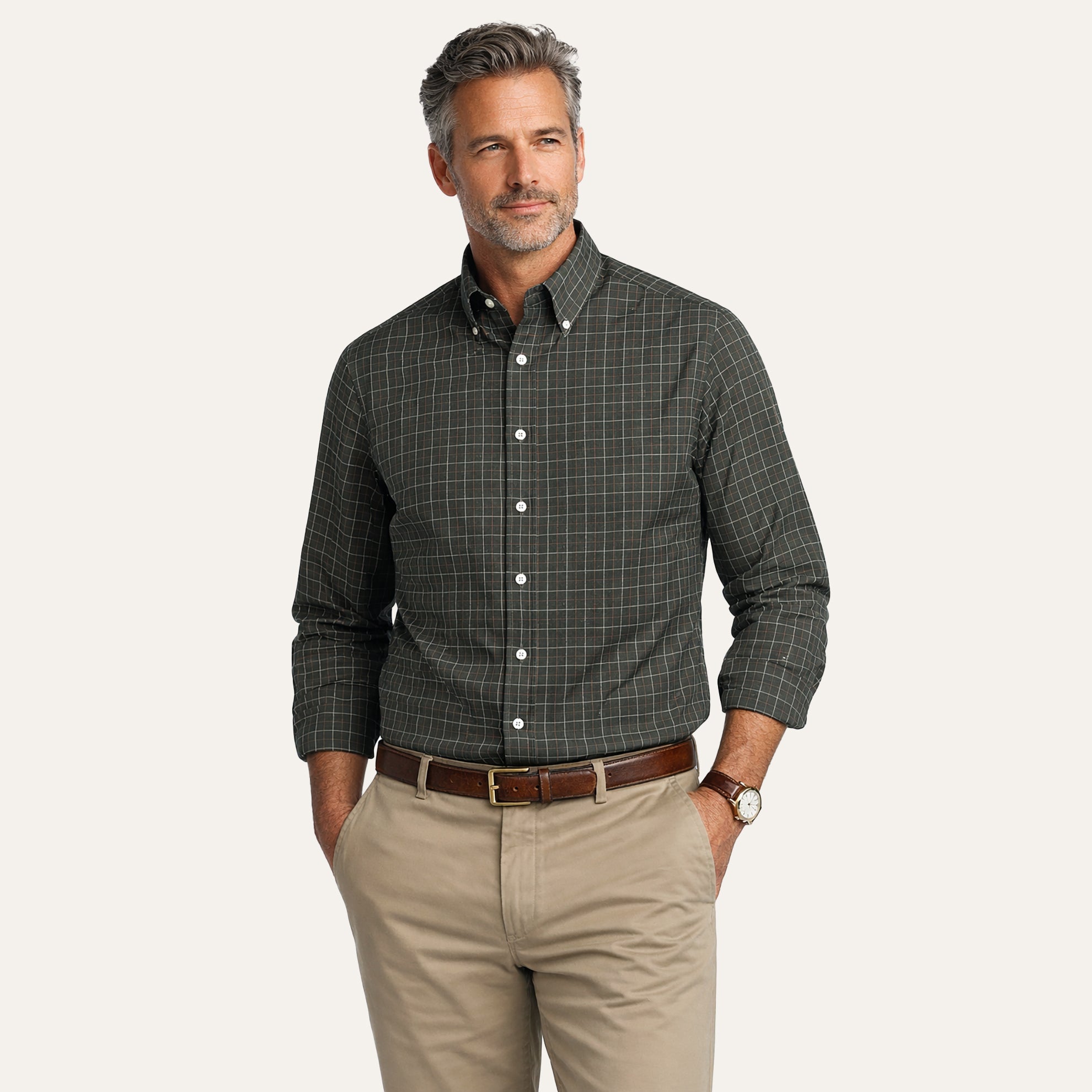 British Tattersall ShirtCream Olive Check