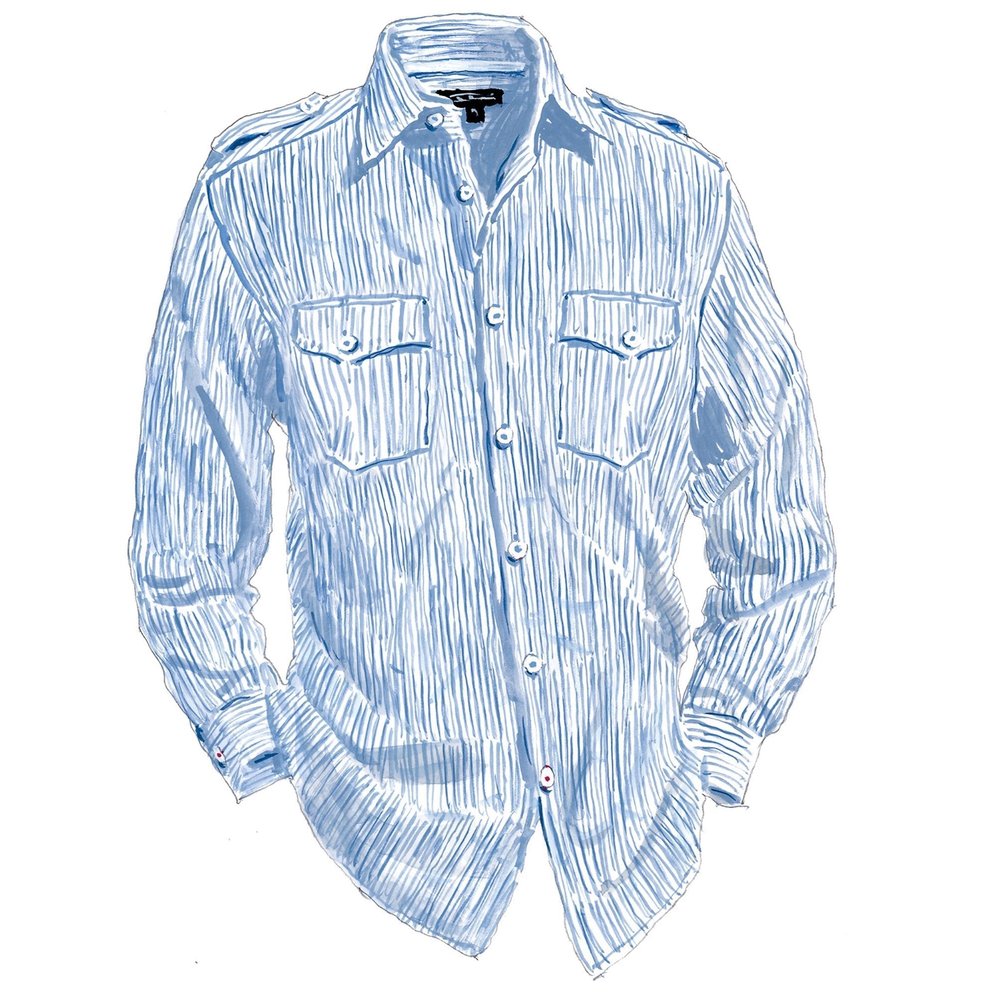 Epaulette ShirtBlue White Stripe