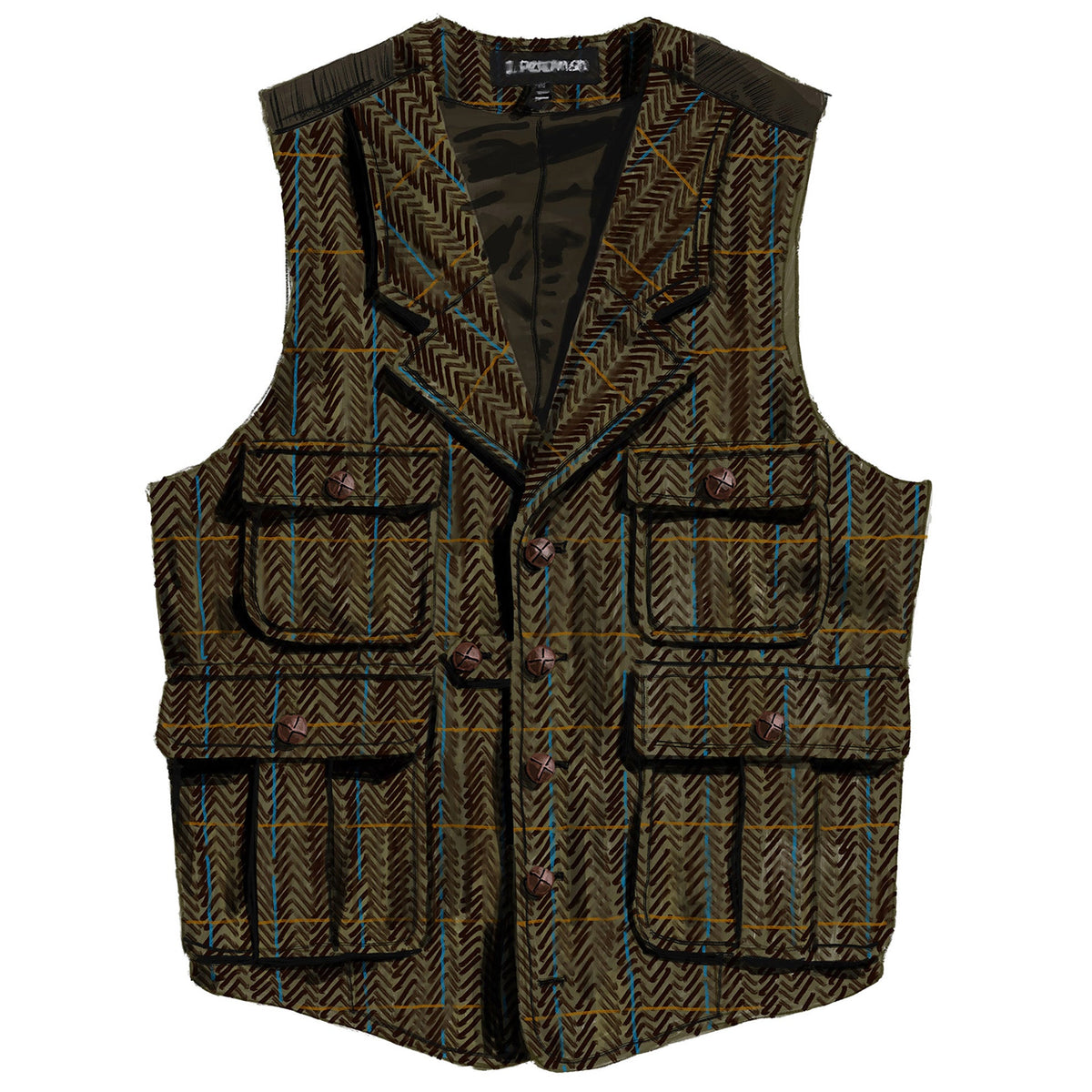 Stijlvol Tweed Herenpak Vest Met Visgraat Motief - Notch Revers - Slim Fit Gilet