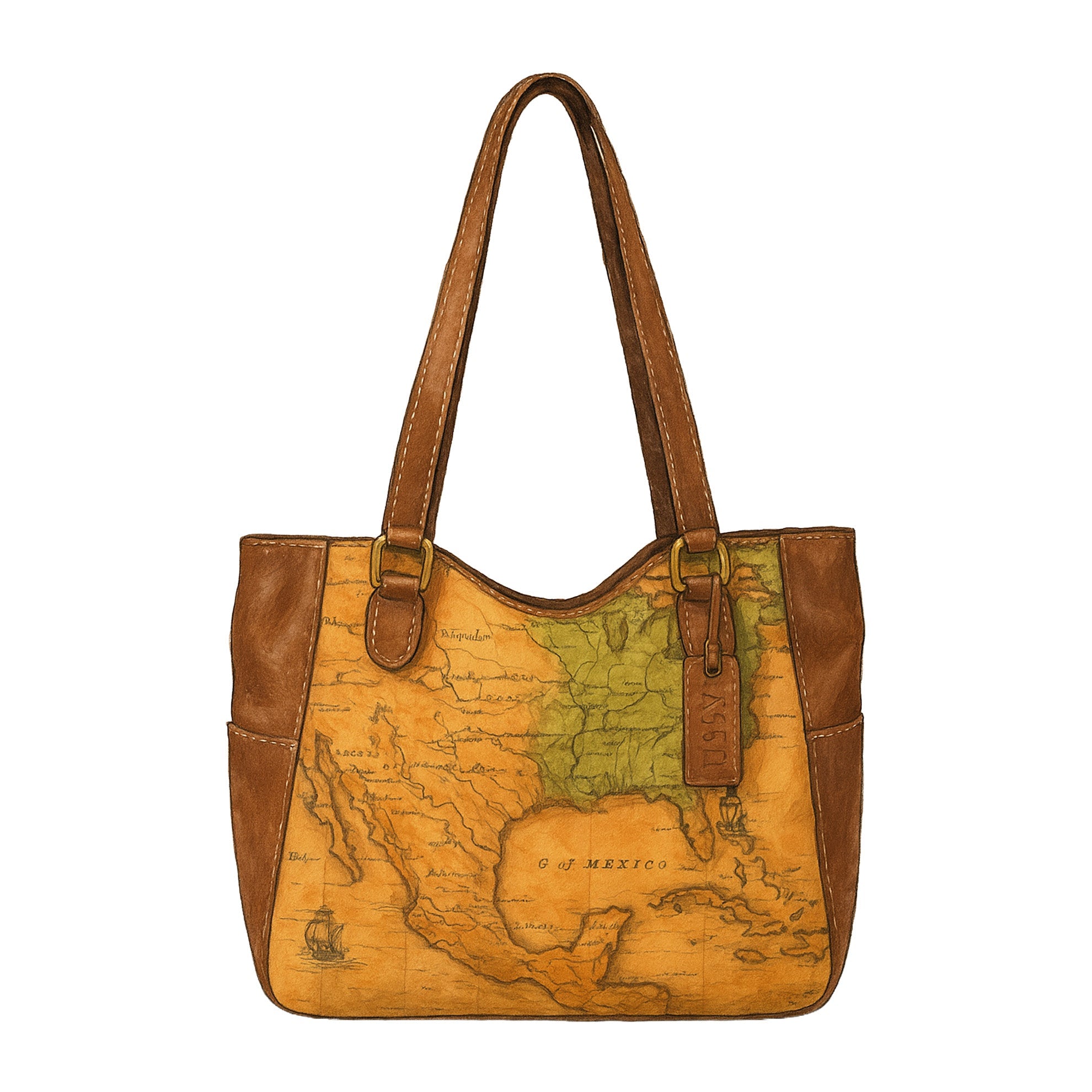 Hand - Painted Crossbody SatchelMap Print