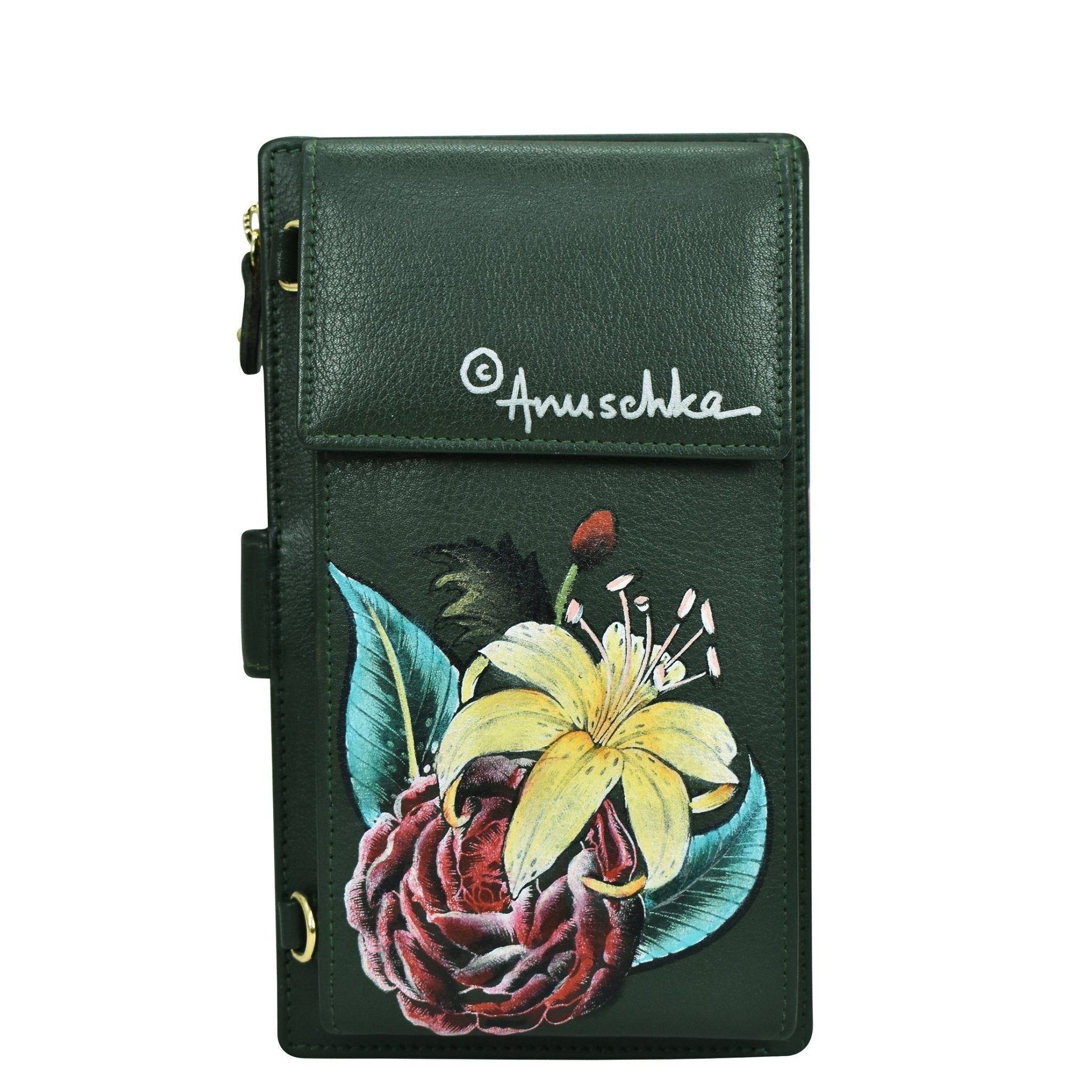 Hand Painted Crossbody Wallet & Phone OrganizerVintage Floral
