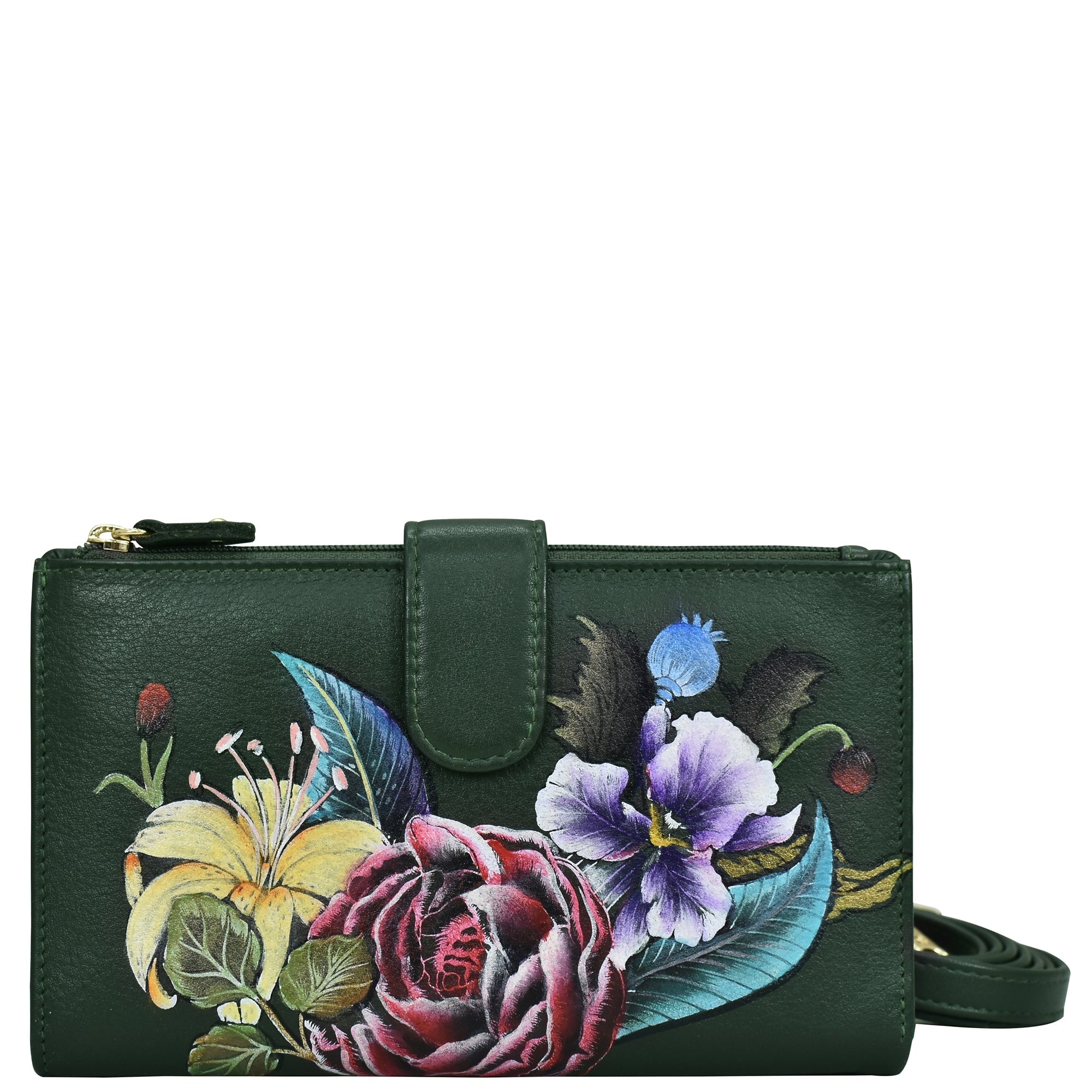 Hand Painted Crossbody Wallet & Phone OrganizerVintage Floral