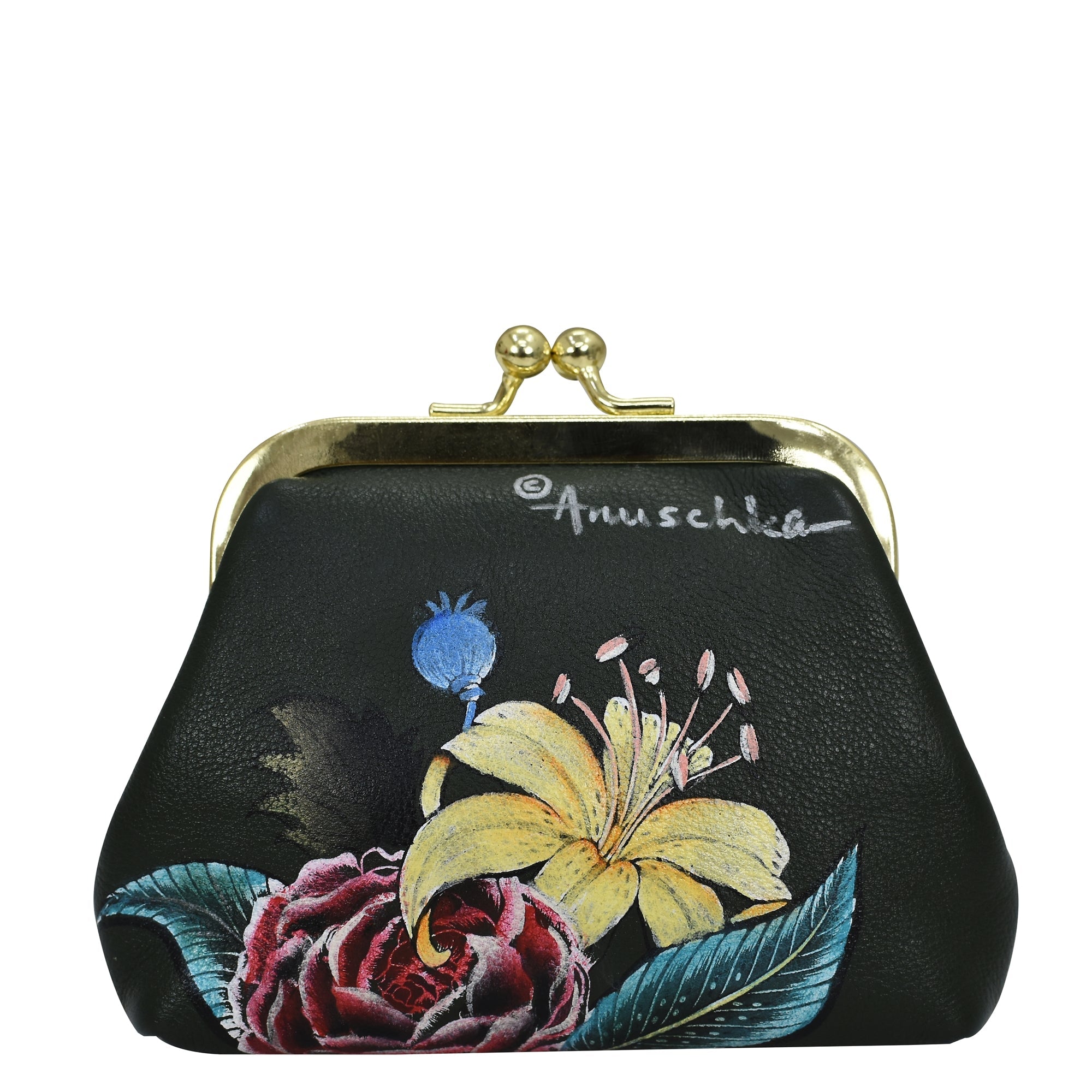 Hand - Painted Leather Coin PurseVintage Floral