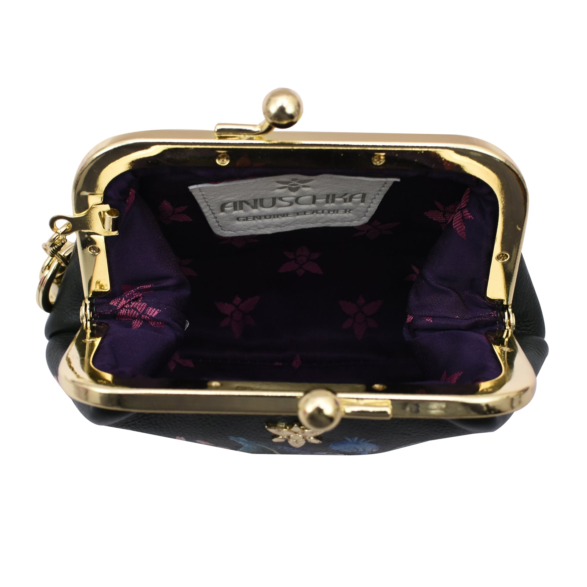 Hand - Painted Leather Coin PurseVintage Floral