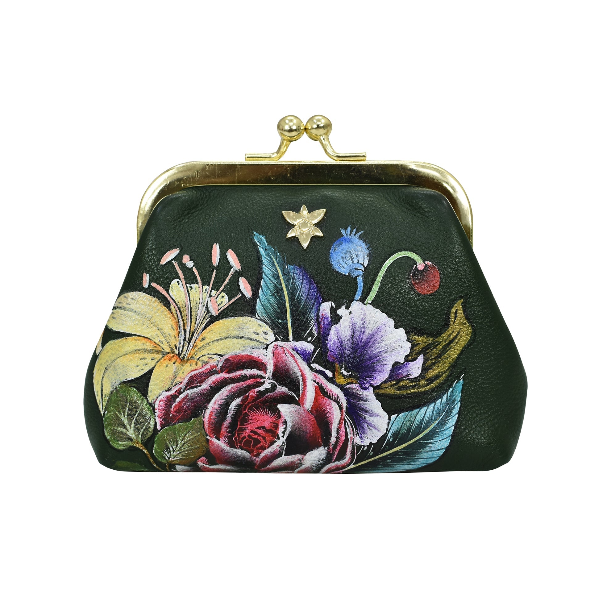Hand - Painted Leather Coin PurseVintage Floral