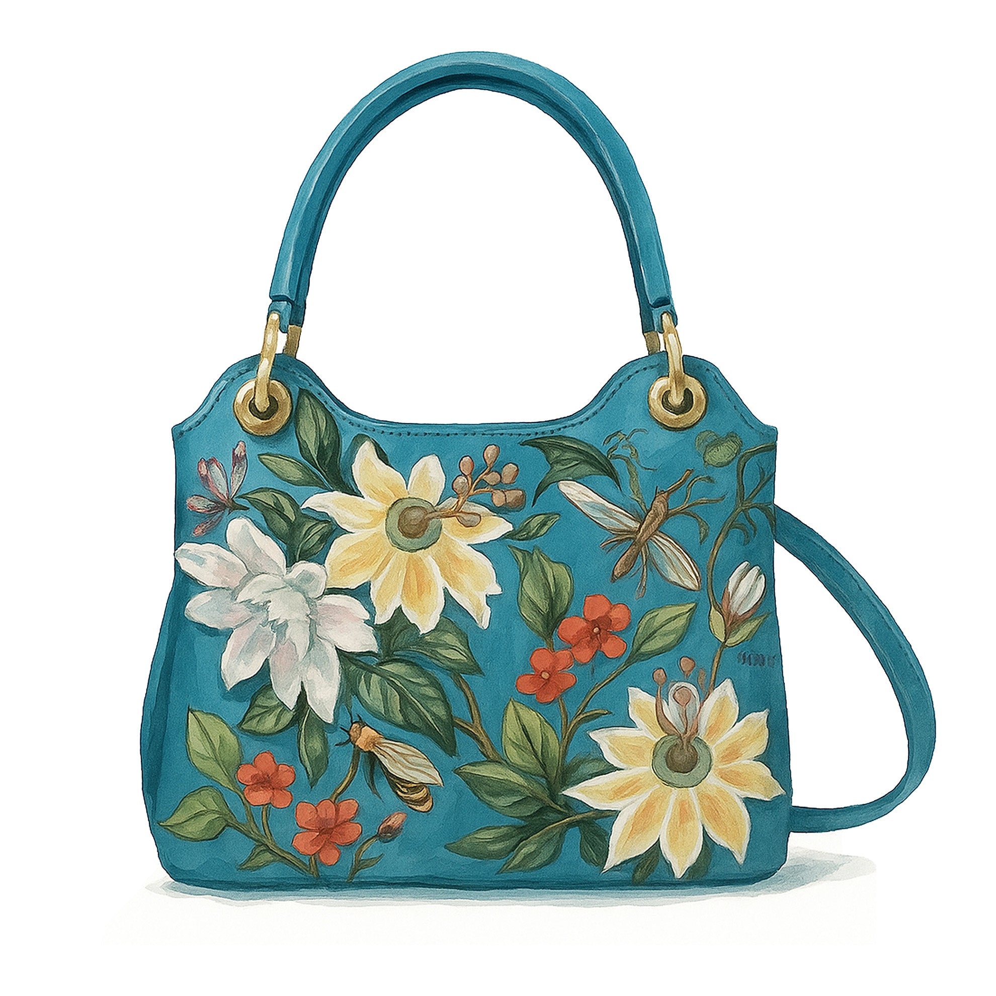 Hand Painted Leather SatchelRoyal Garden