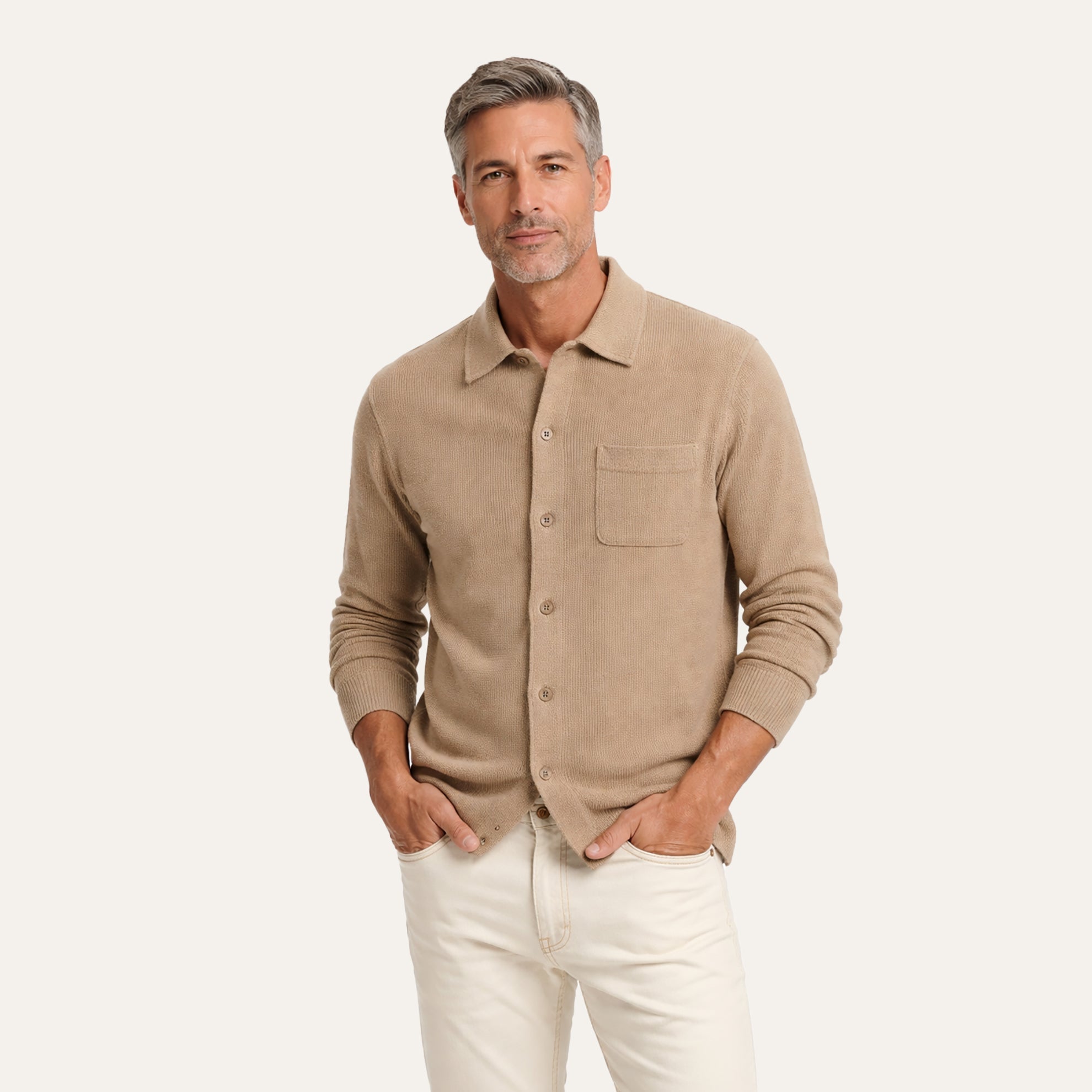 Italian - Style Linen CardiganKhaki