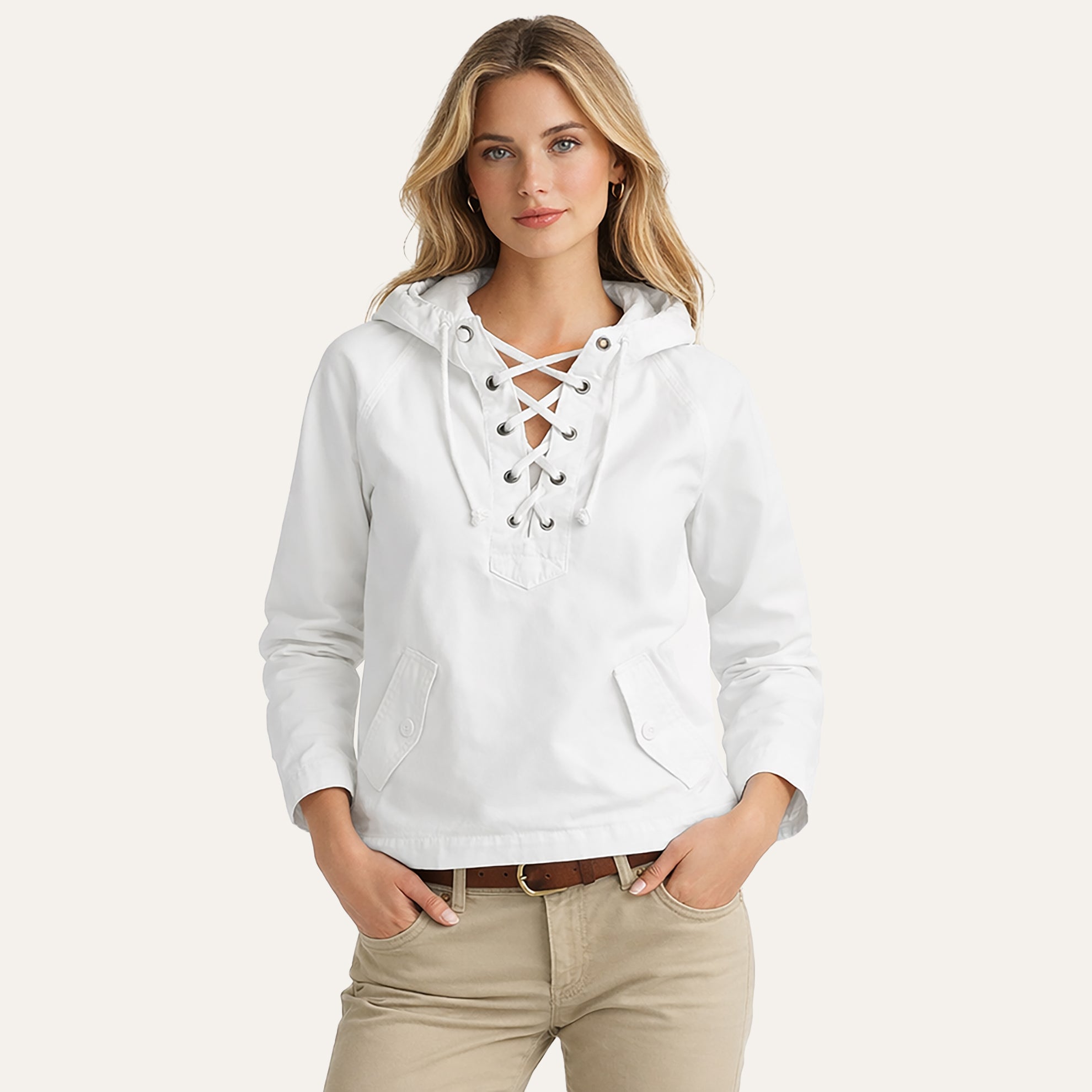 Lace - Up Sailing SmockWhite