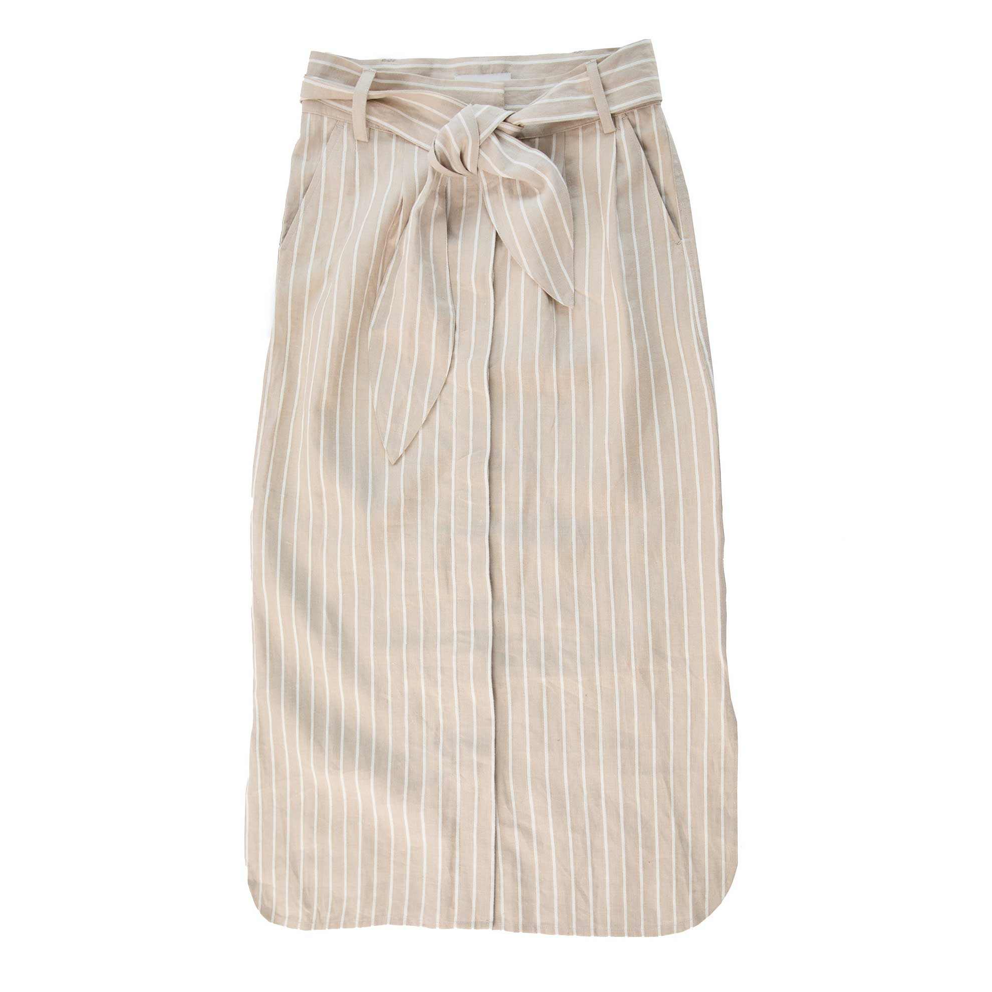 Linen Button Front SkirtKhaki Ivory Stripe