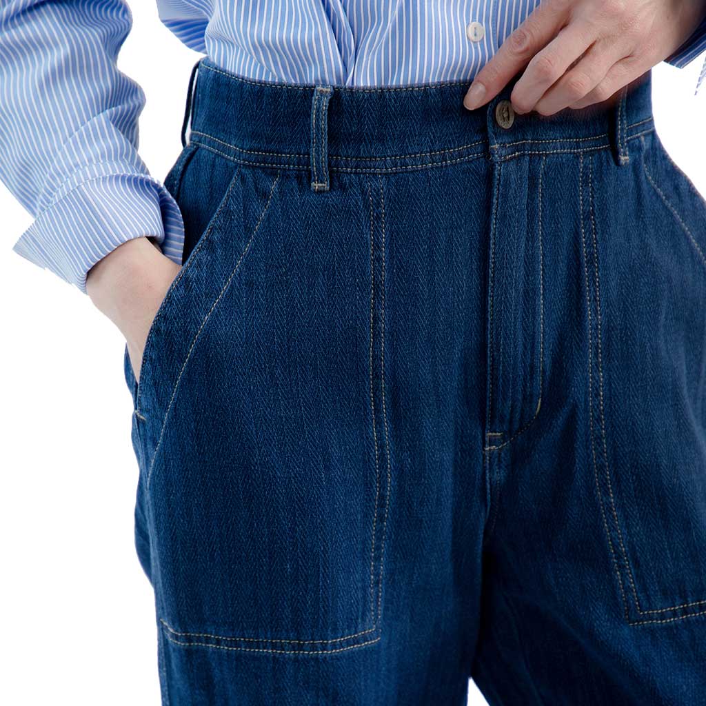 Linen Cotton Herringbone TrouserDark Indigo