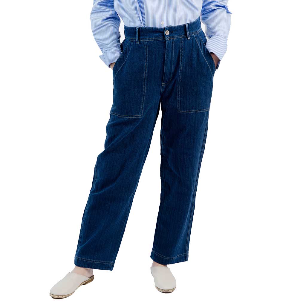 Linen Cotton Herringbone TrouserDark Indigo