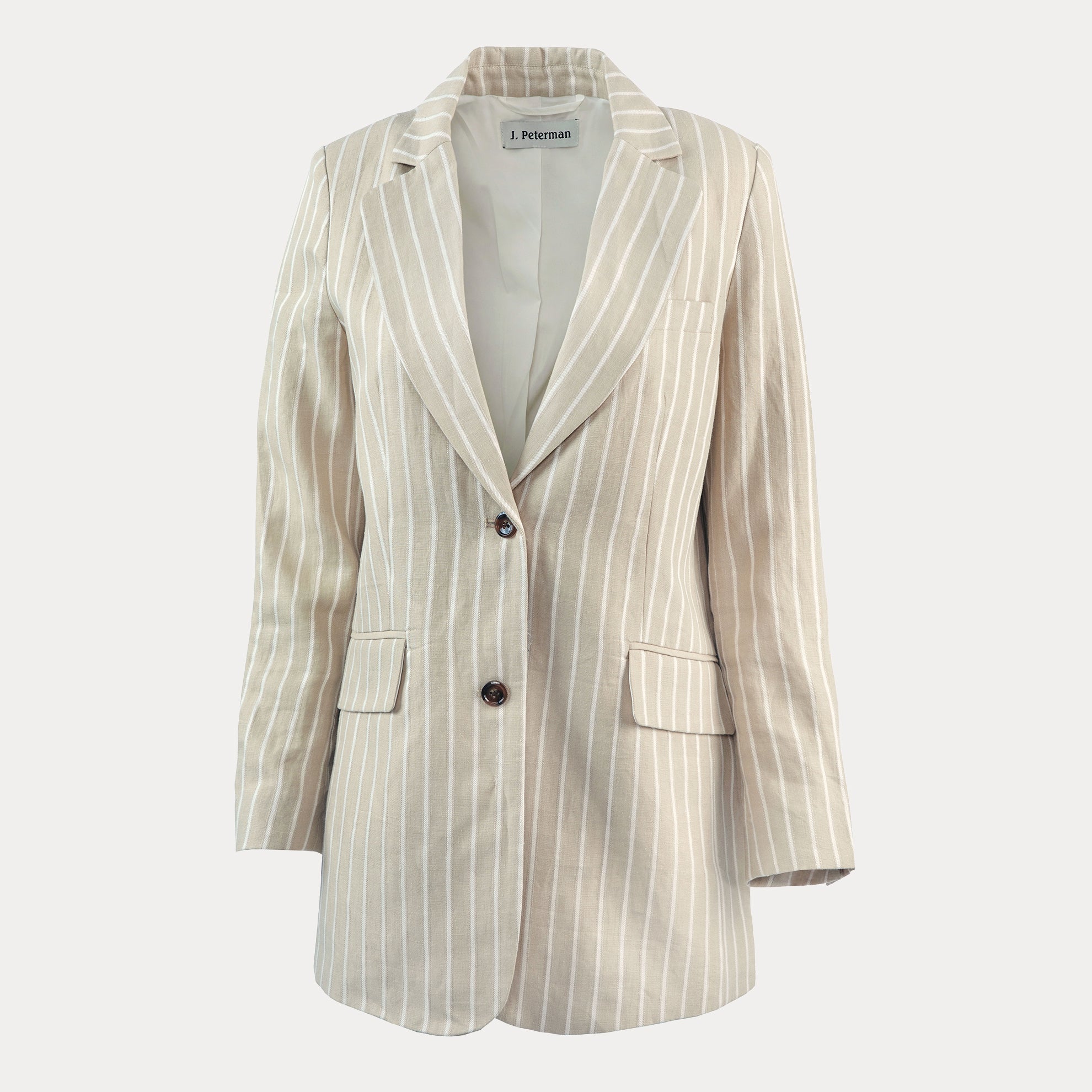 Linen Oversized BlazerKhaki Ivory Stripe