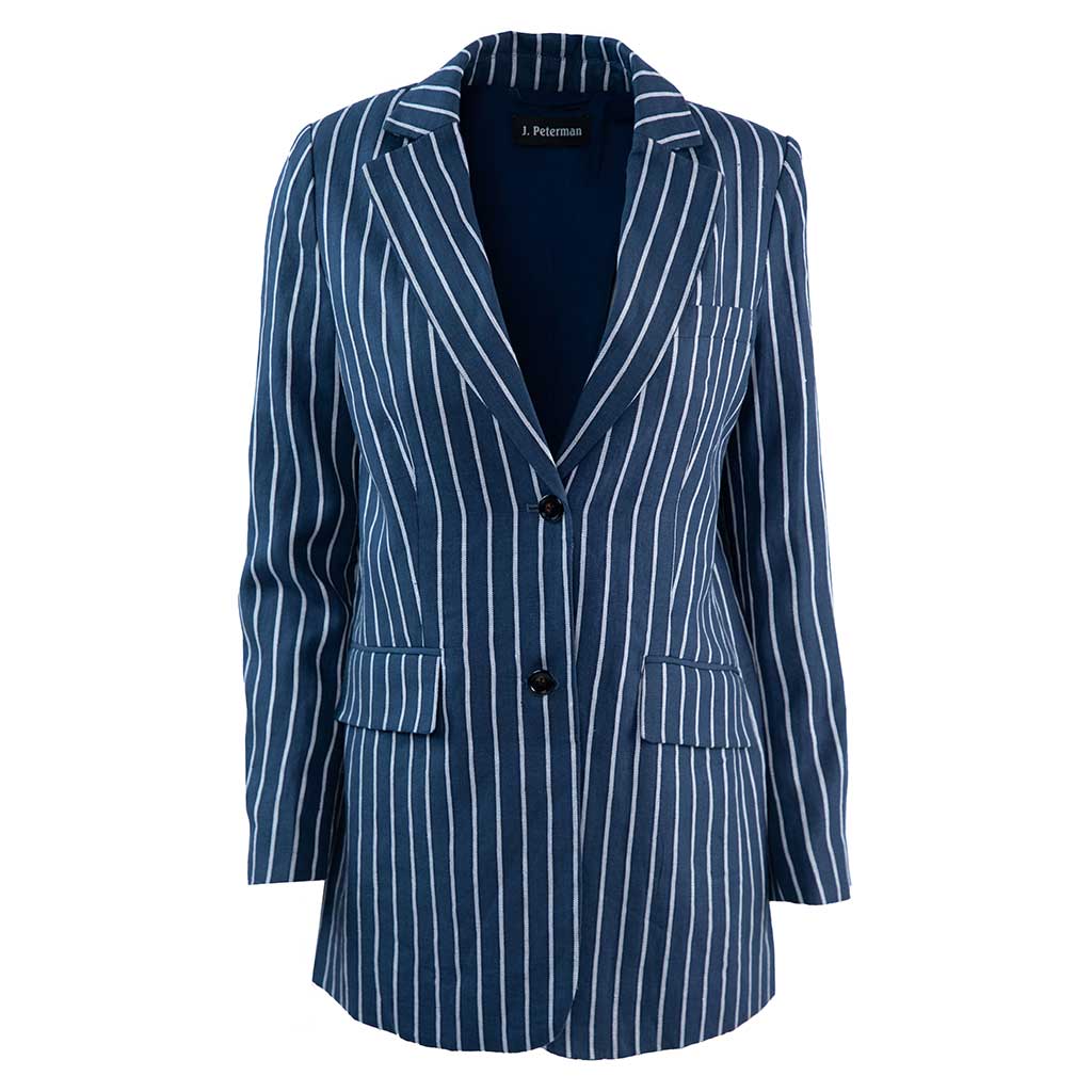 Linen Oversized BlazerNavy Cream Stripe