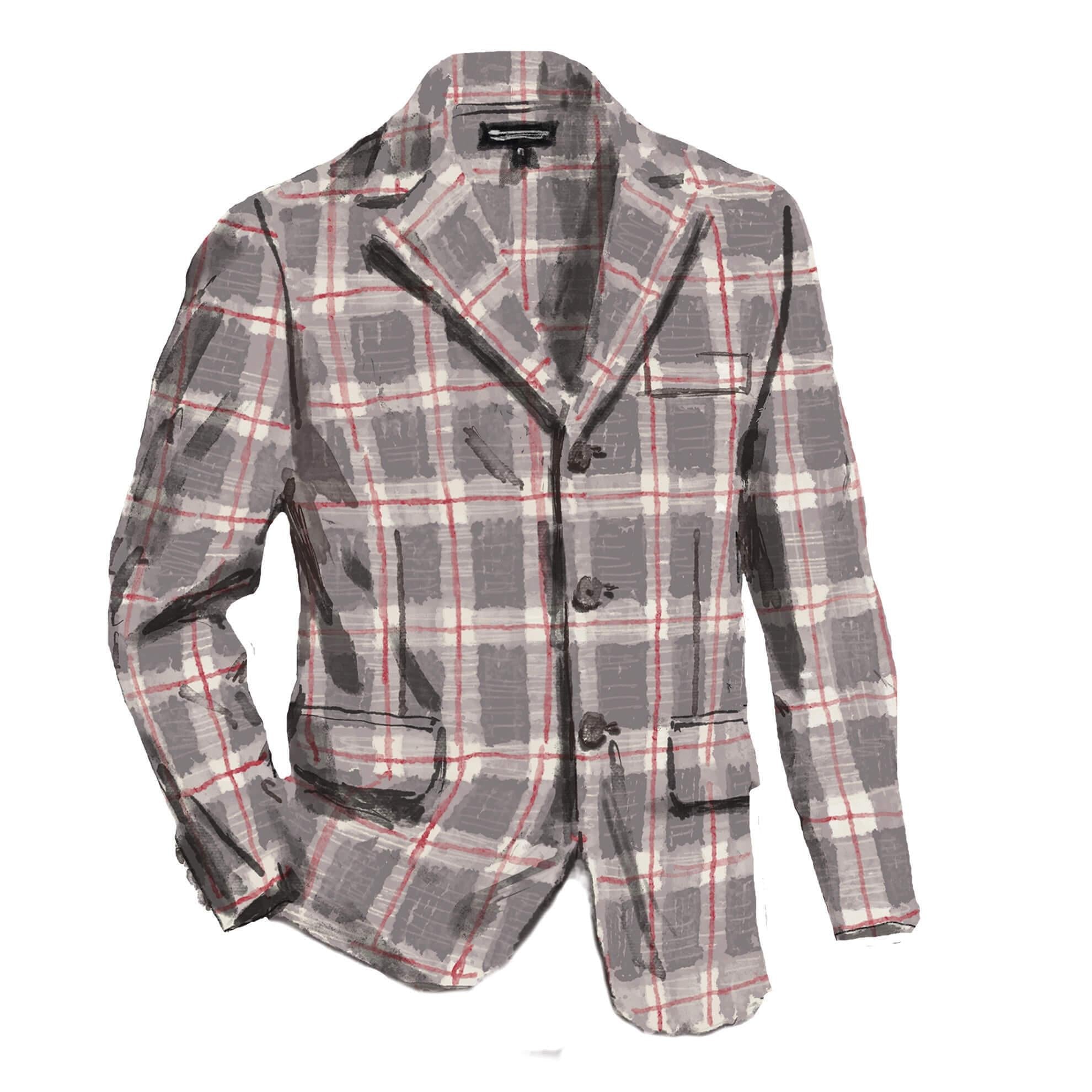 Open Weave Linen BlazerWhite Red Plaid