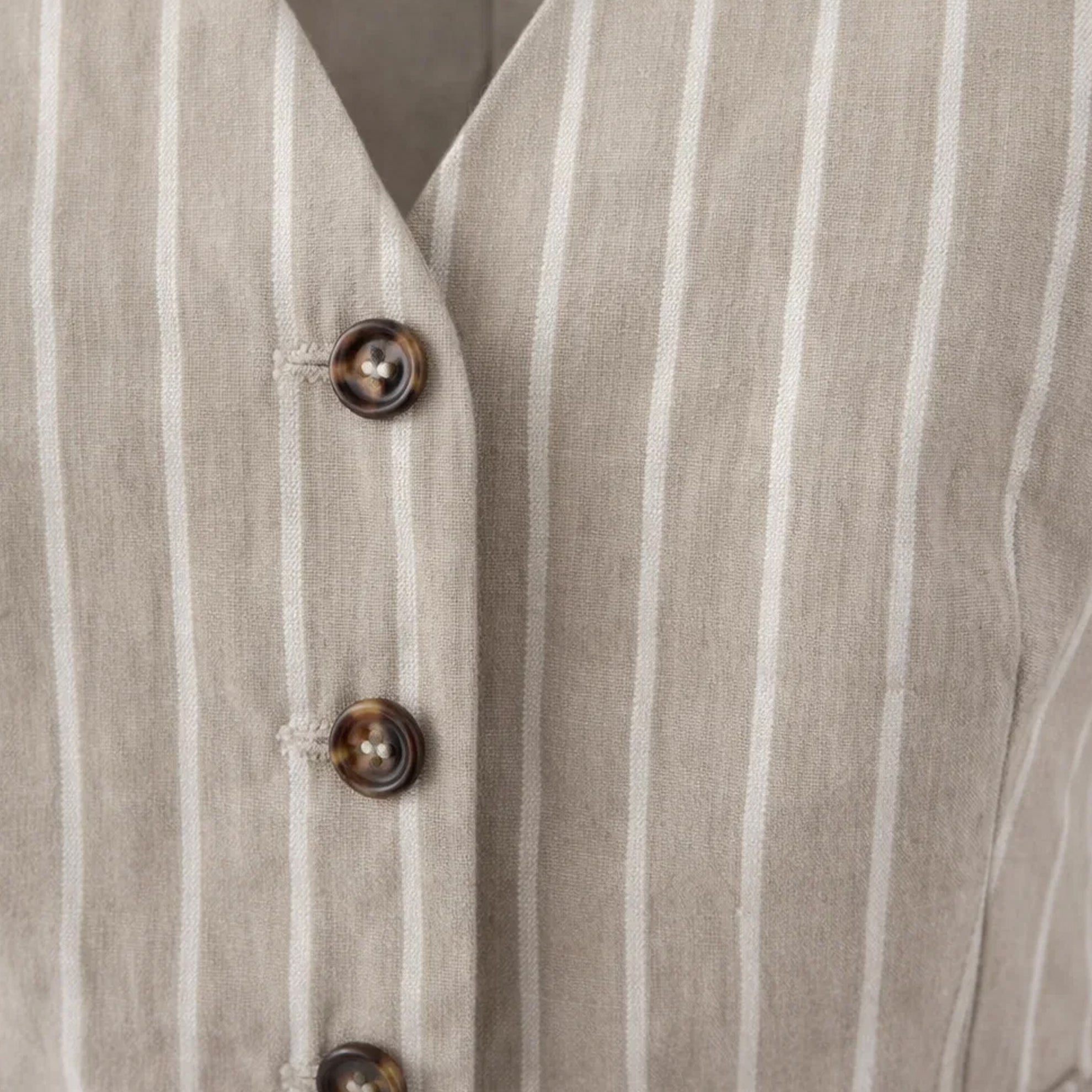 Optimistic Linen VestKhaki Ivory Stripe
