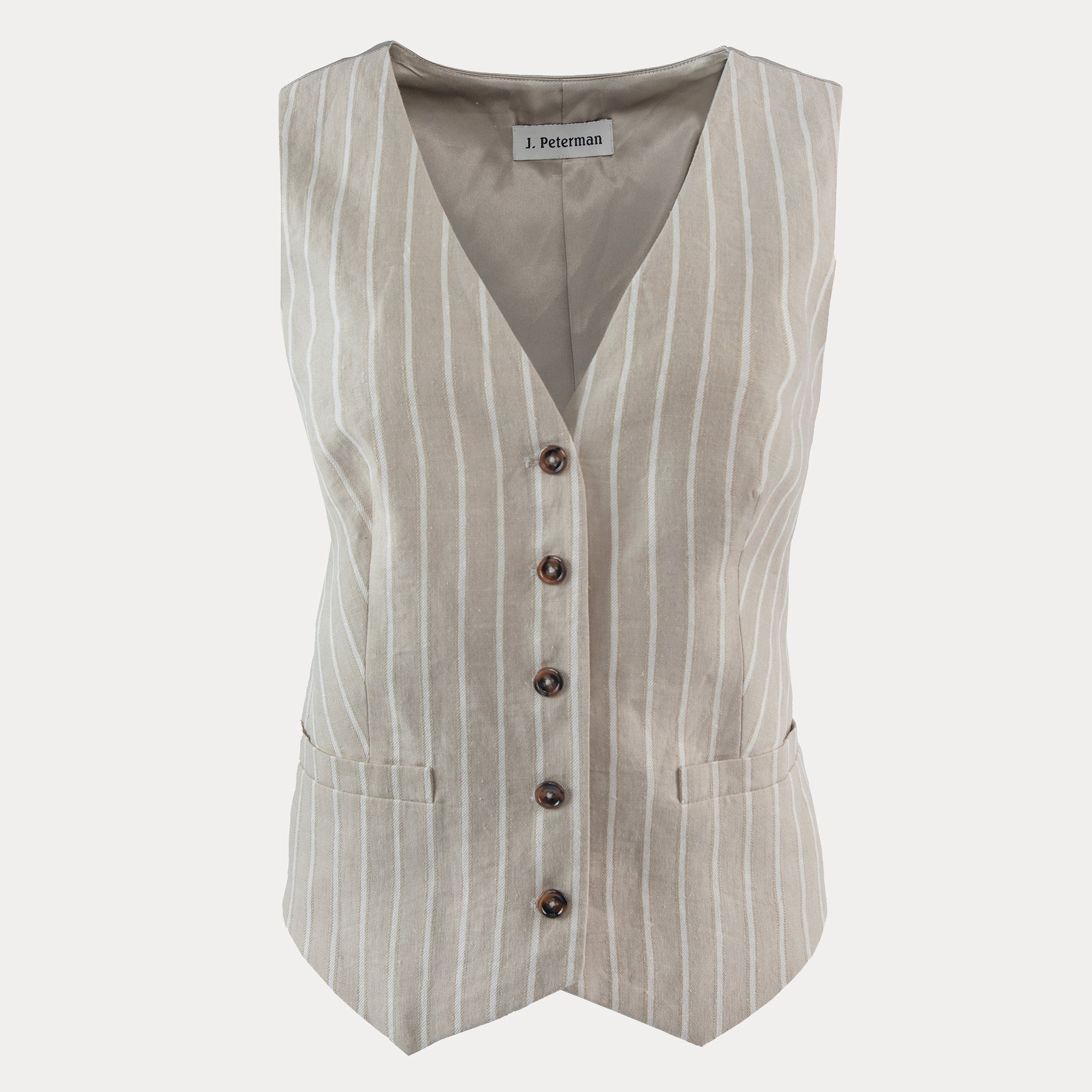 Optimistic Linen VestKhaki Ivory Stripe
