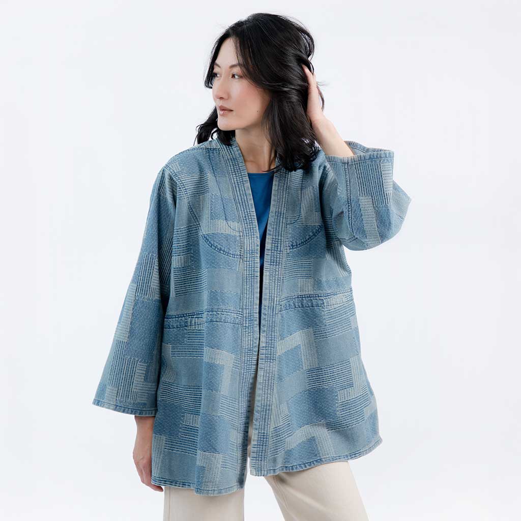 Patchwork Kimono JacketLight Wash Indigo