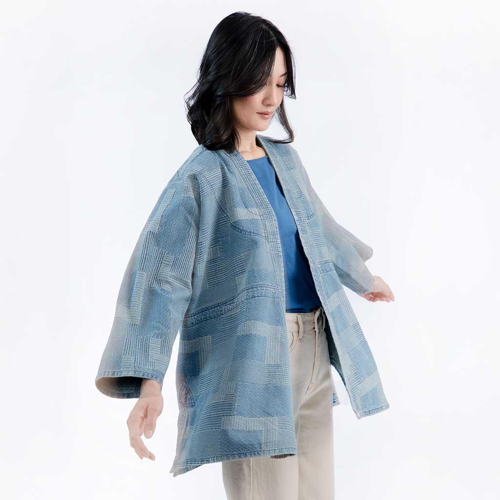 Patchwork Kimono JacketLight Wash Indigo