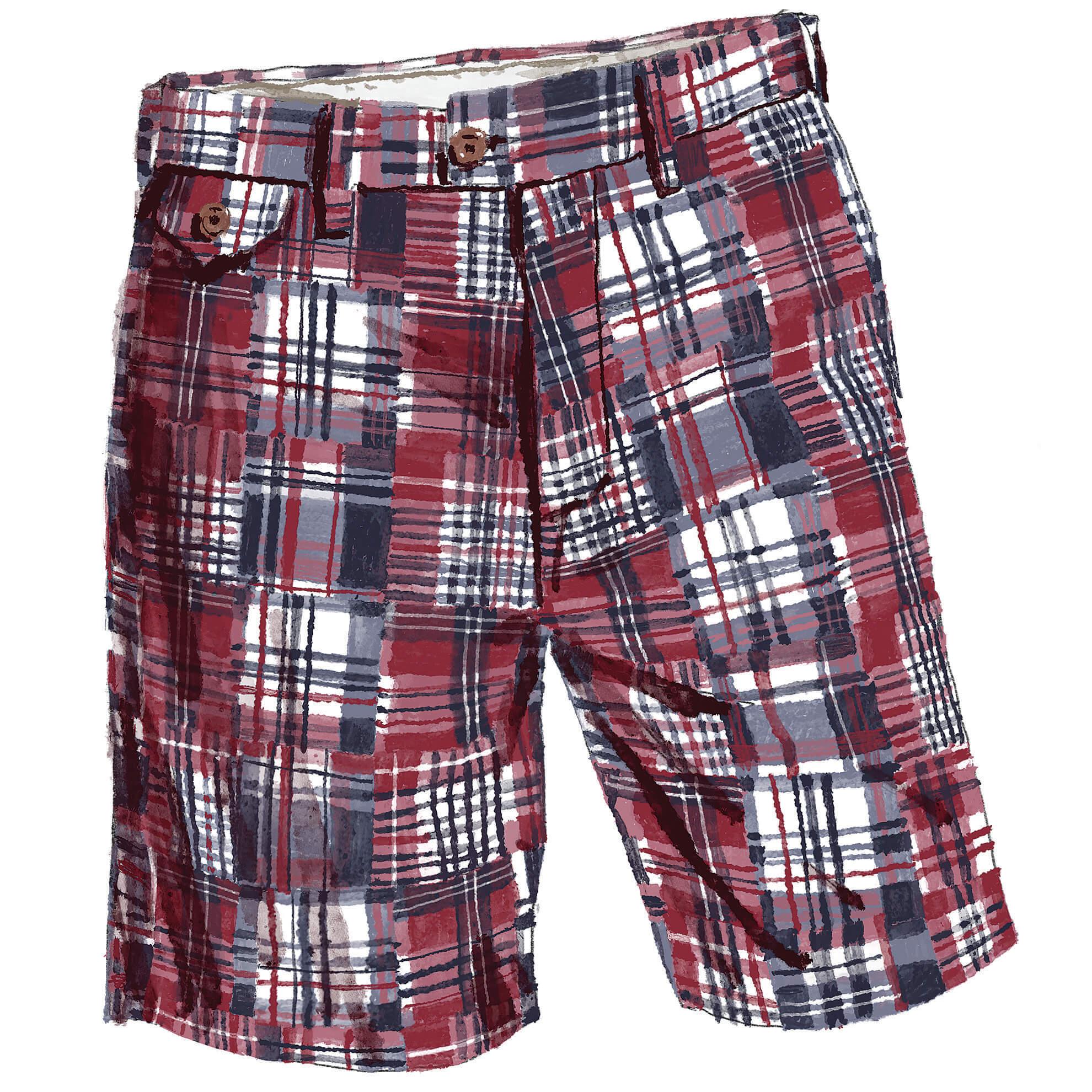 Patchwork Madras ShortRed Navy