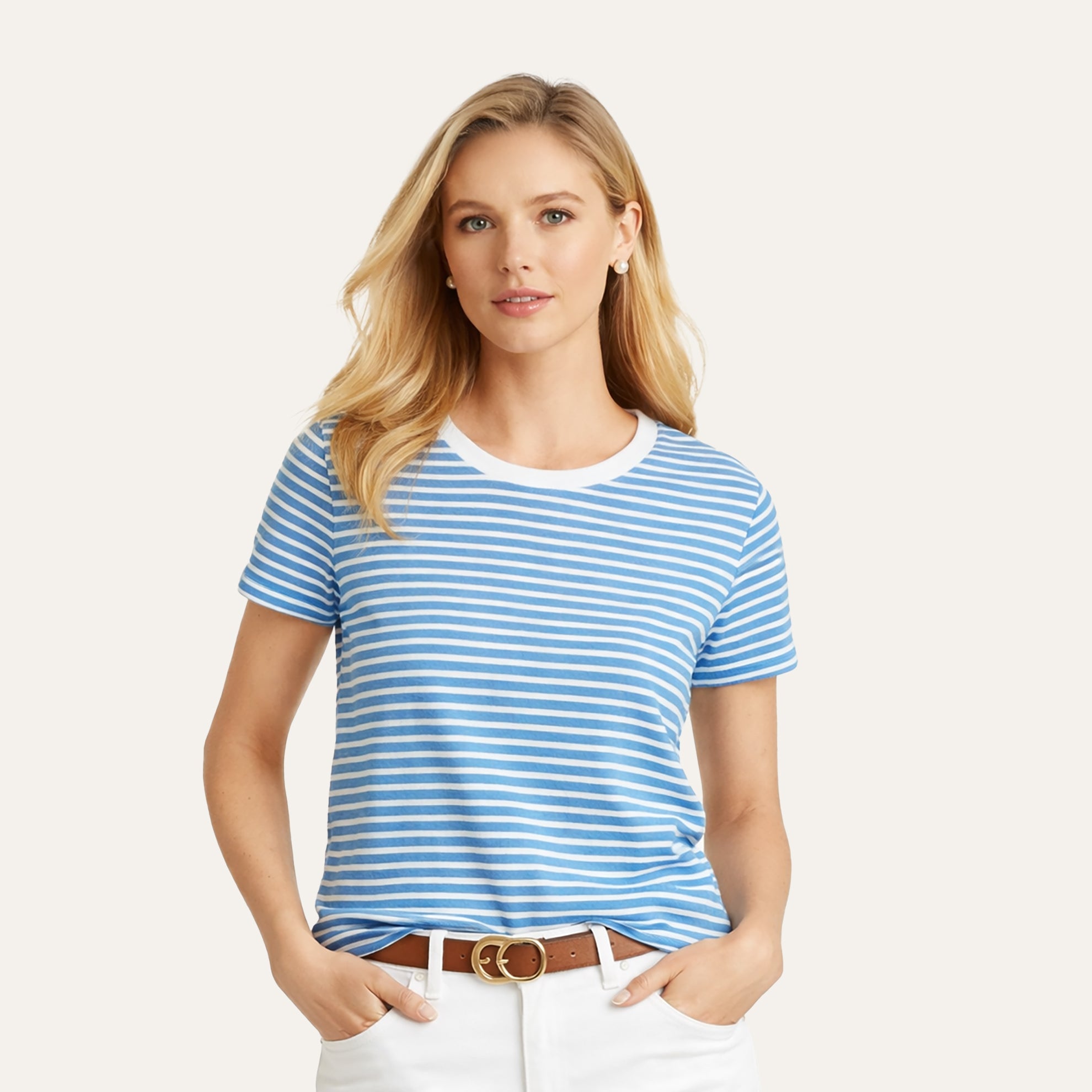 Pima Knit Relaxed CrewBlue Stripe
