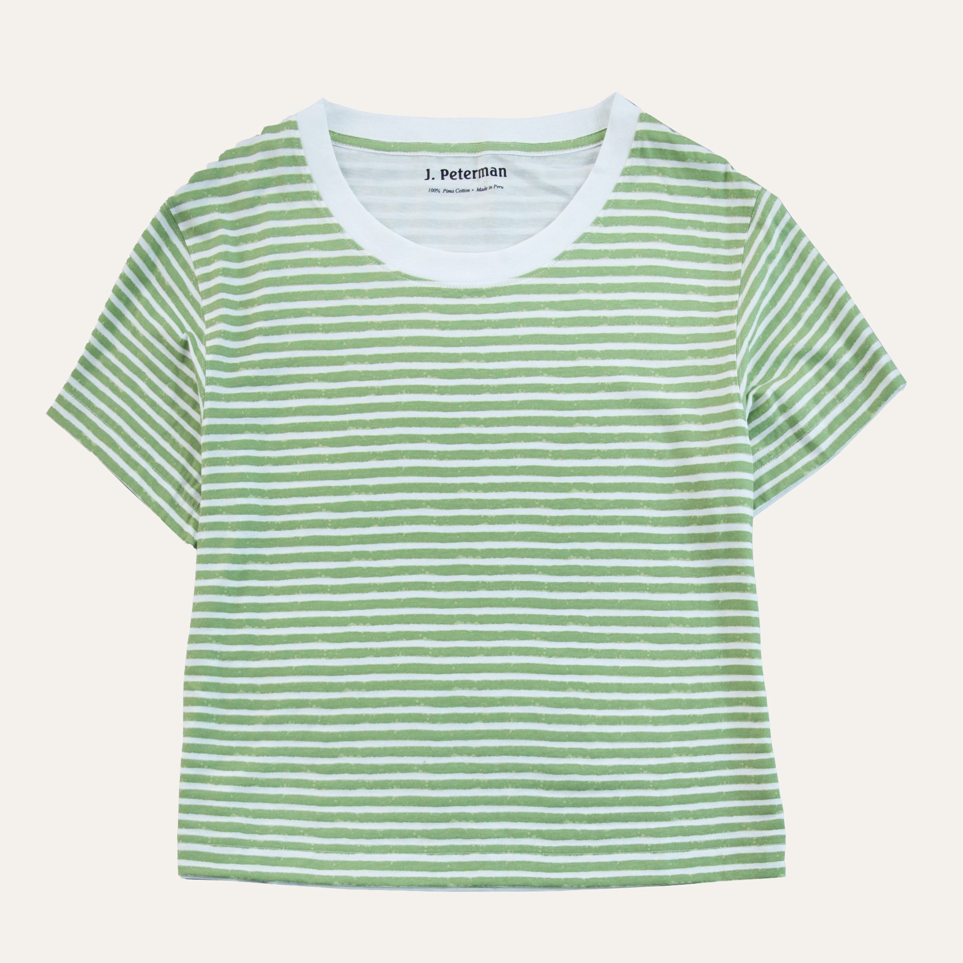 Pima Knit Relaxed CrewGreen Stripe