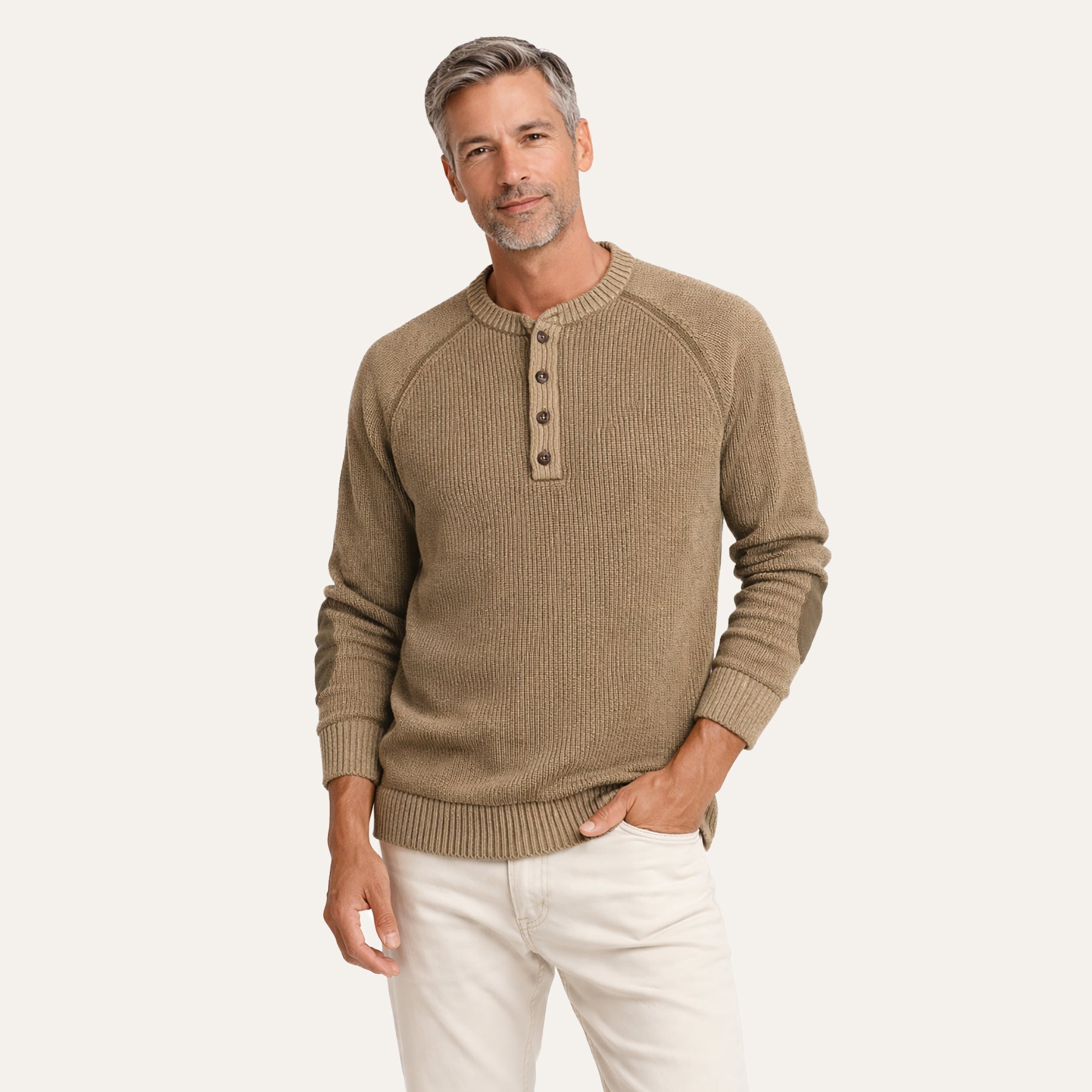 Explorer Two-Tone Henley Sweater - The J. Peterman Company