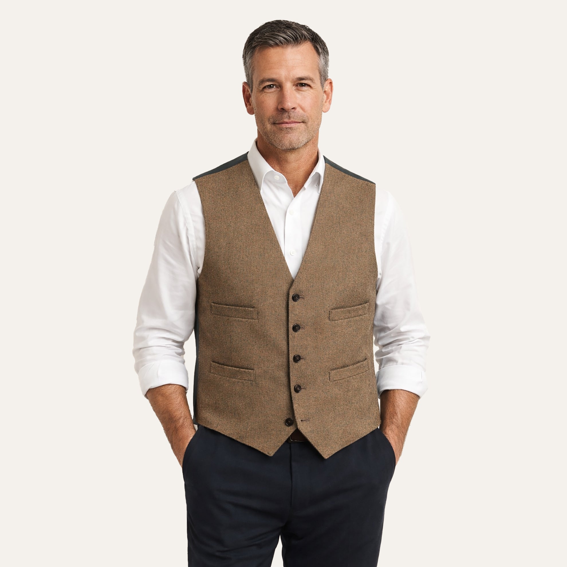 The Front Page Tweed VestMulti Tan