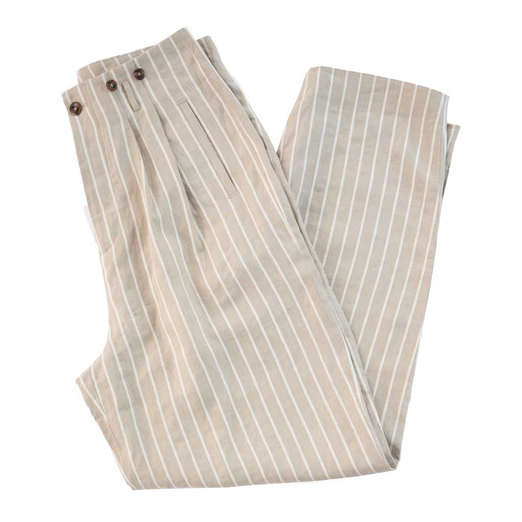 The Linen Glamour PantsKhaki Ivory Stripe