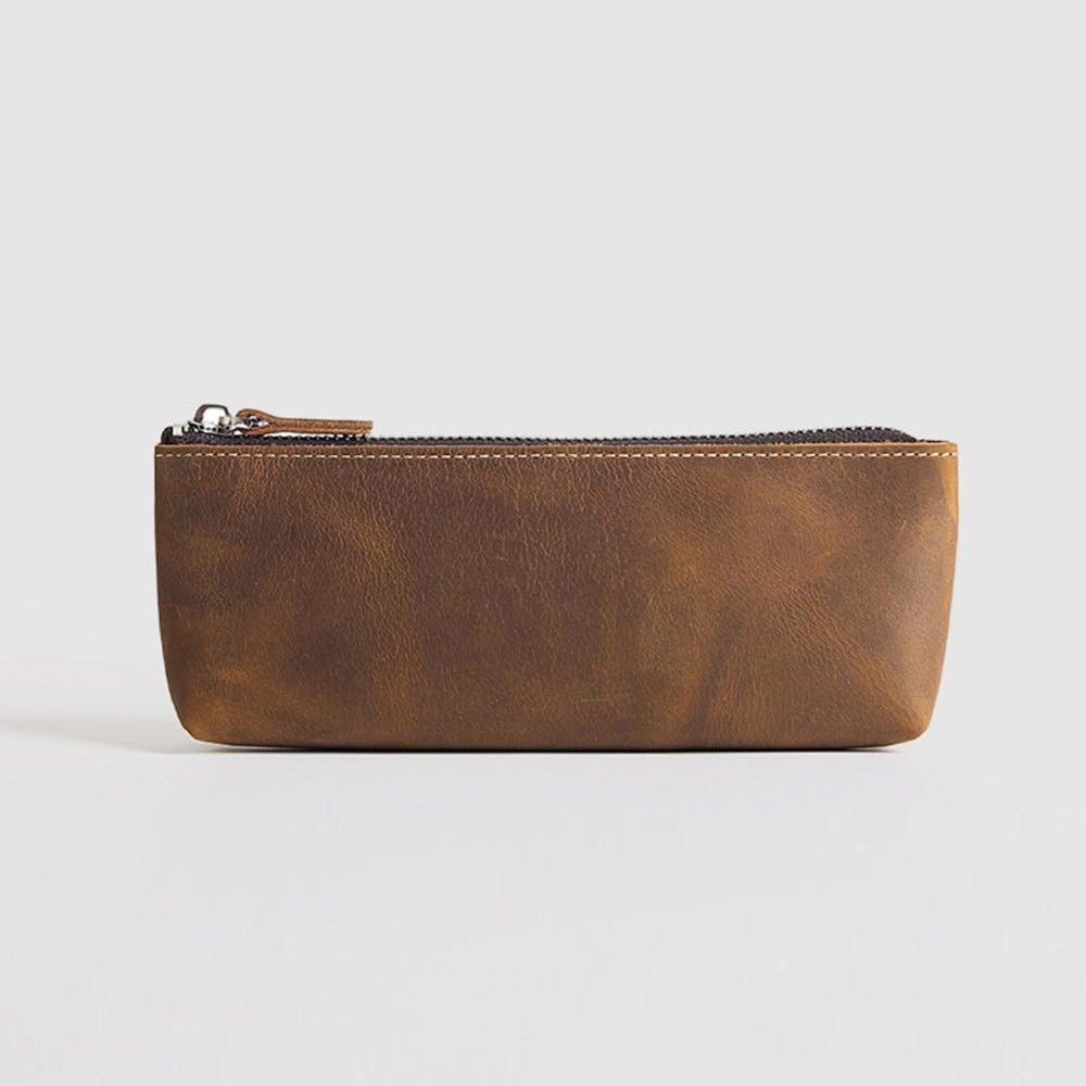 The Pallavi | Handmade Leather Pencil Case - Leather Makeup BagBrown