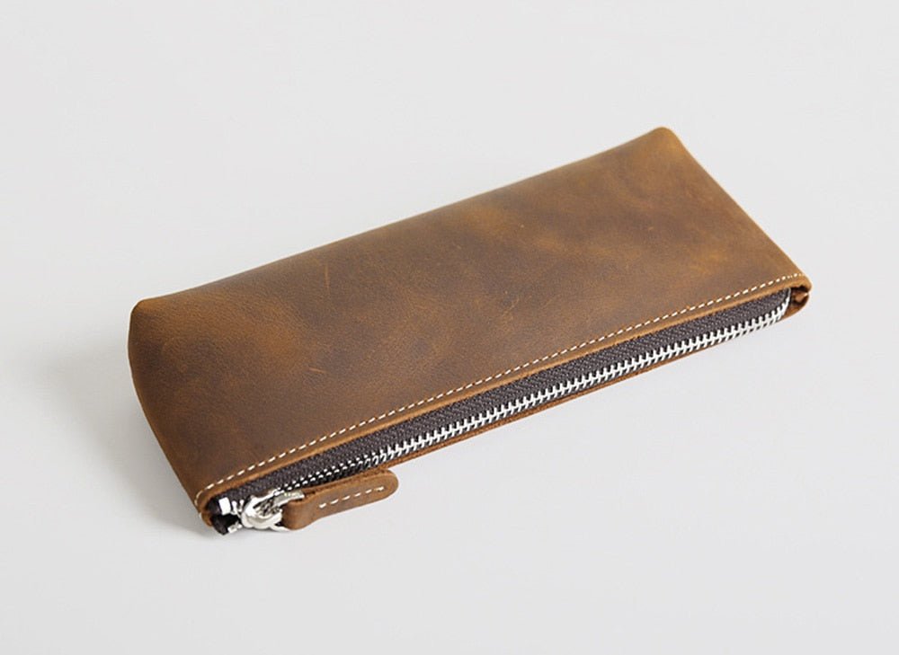 The Pallavi | Handmade Leather Pencil Case - Leather Makeup BagBrown