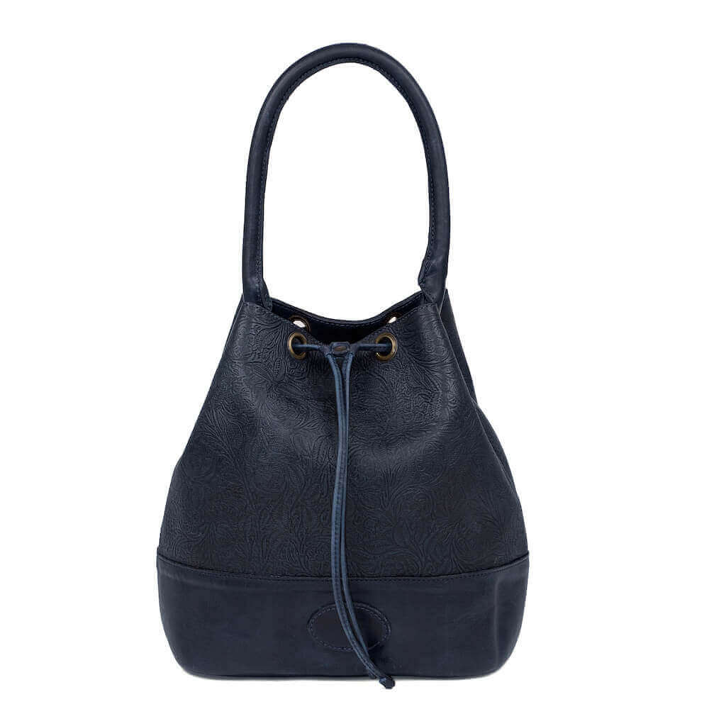 Tooled Leather Bucket BagMidnight Blue