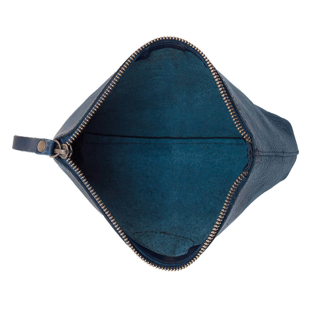 Tooled Leather Large Zippered PouchMidnight Blue
