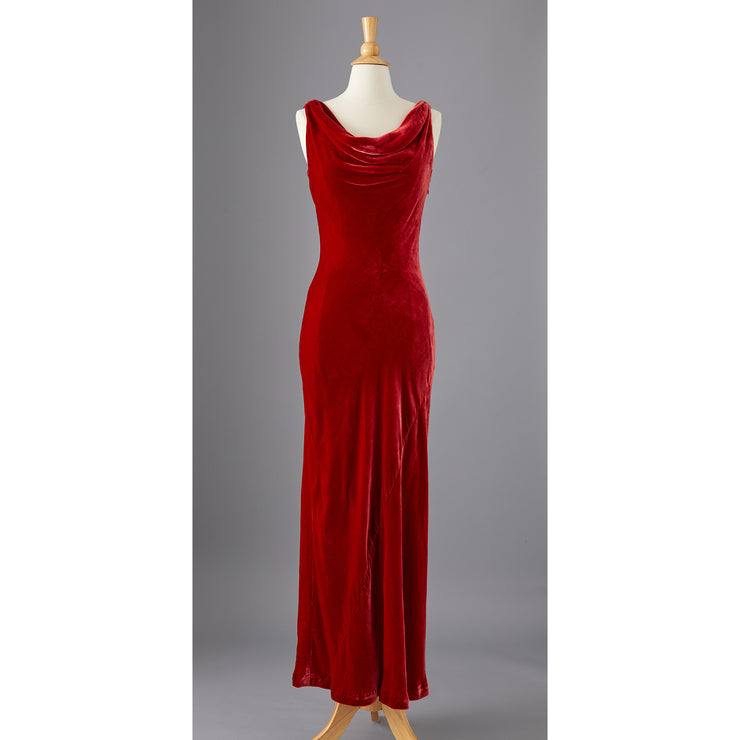Vintage 60s Red Silk Velvet Dress S/M Long Maxi Renaissance