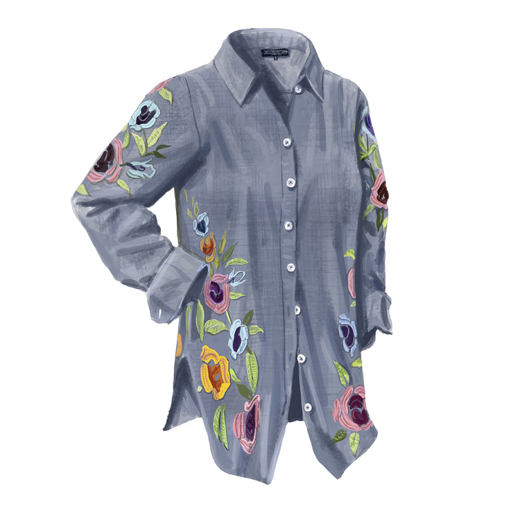 Embroidered Chambray Floral Tunic