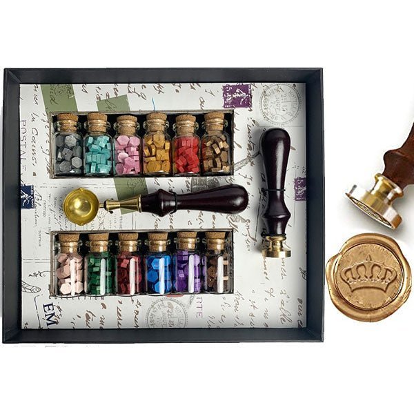 Bead Sealing Wax Starter Kit with Wax Seal Stamp, 12 colors Sealing Wax and Melting SpoonNo Stamp - I'll add my own