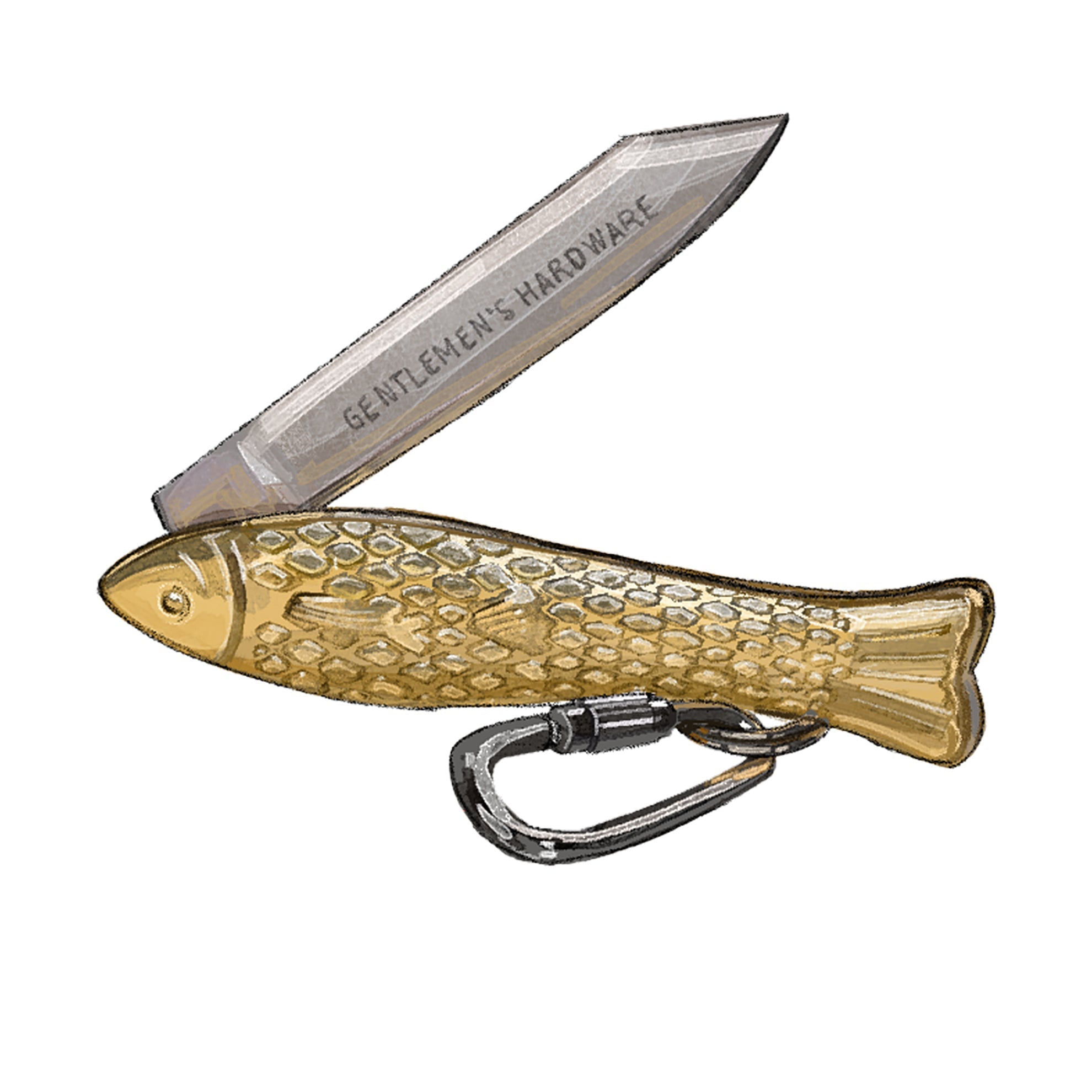 Brass Pocket Fish PenknifeBrass