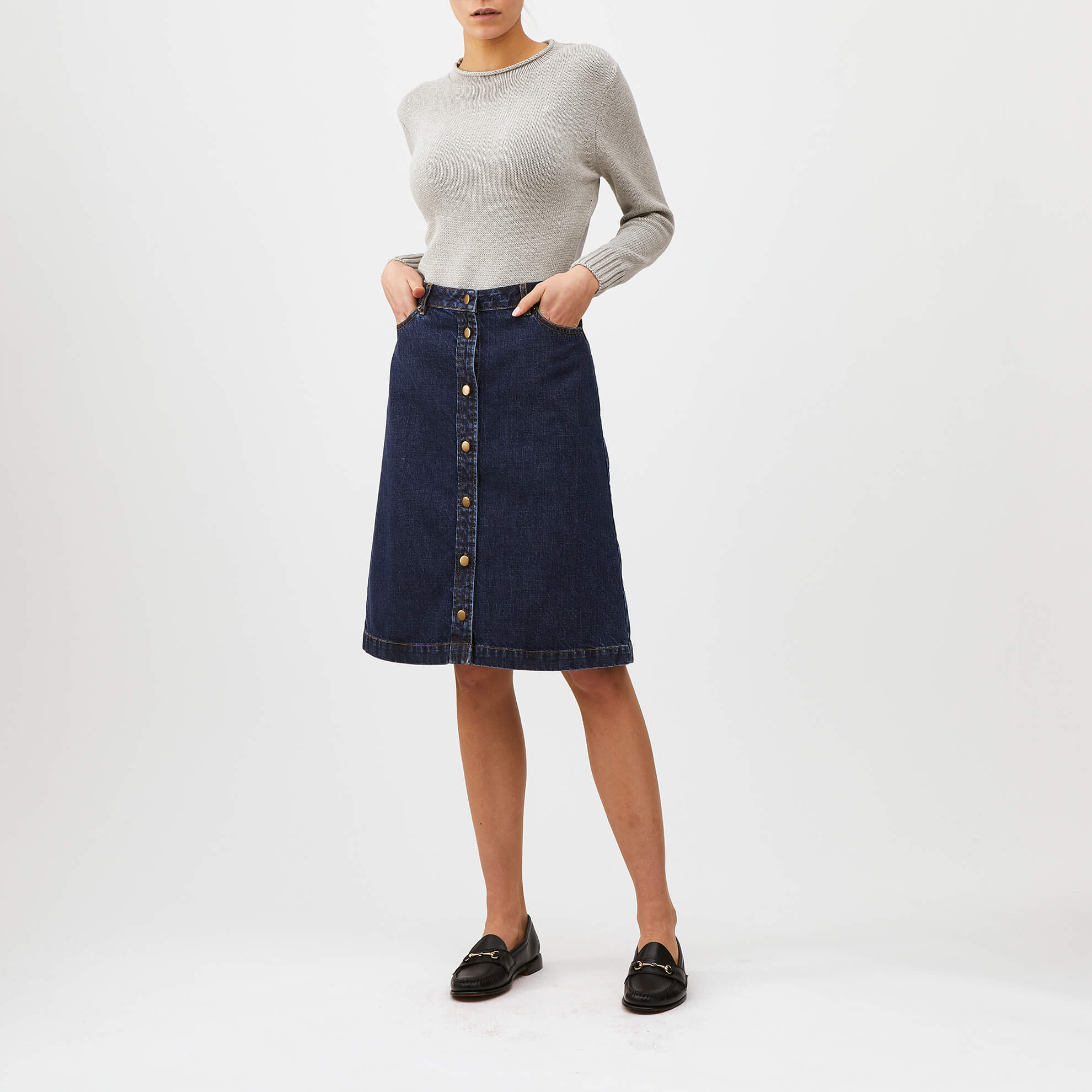 Button Front Denim Skirt The J. Peterman Company