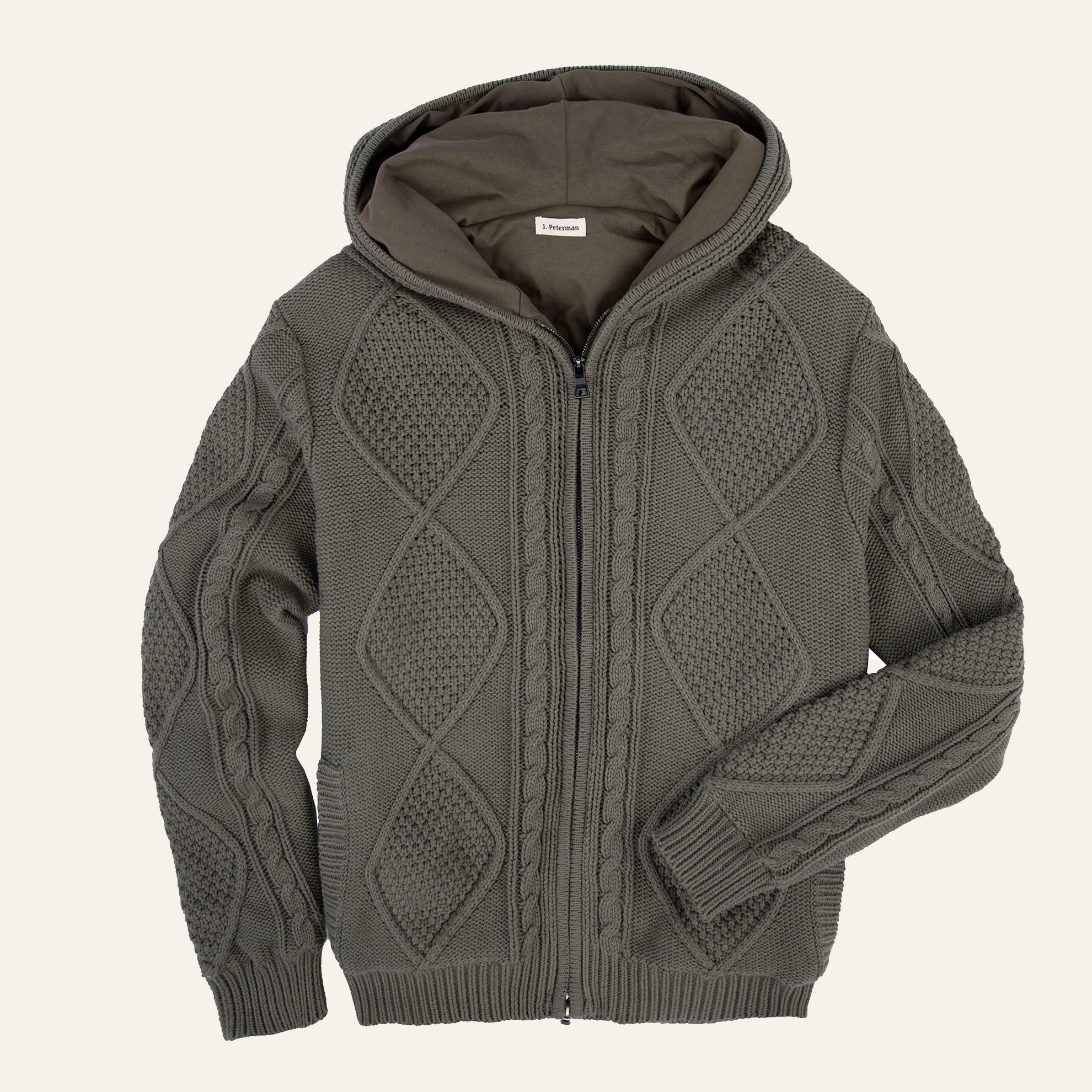 Cashmere Blend Cable HoodieOlive