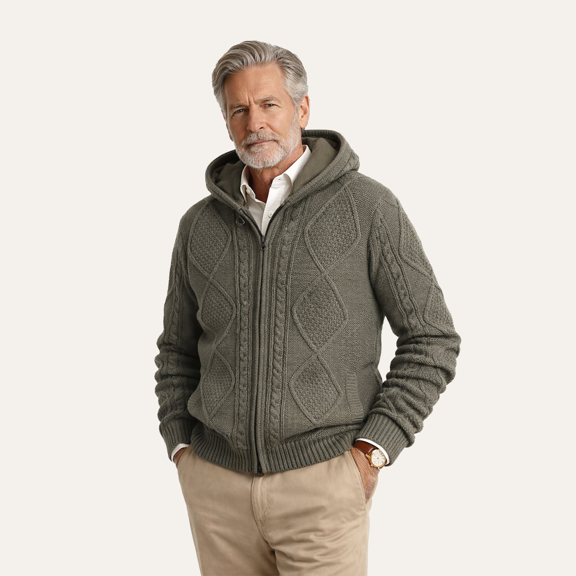 Cashmere Blend Cable Hoodie - The J. Peterman Company