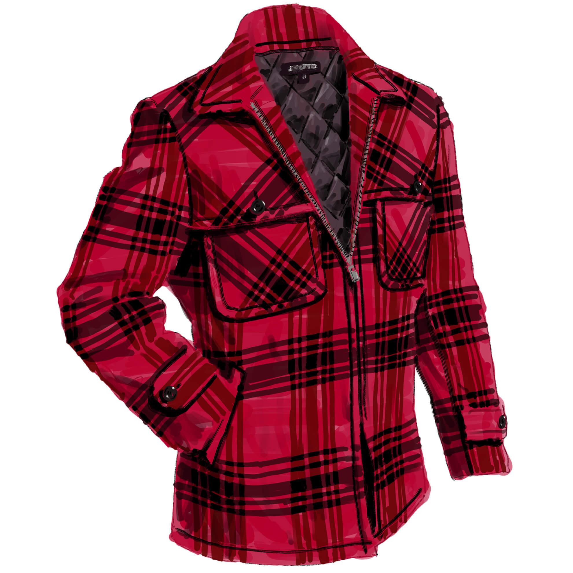 Double - Shoulder Mackinaw CoatBlack Red Plaid