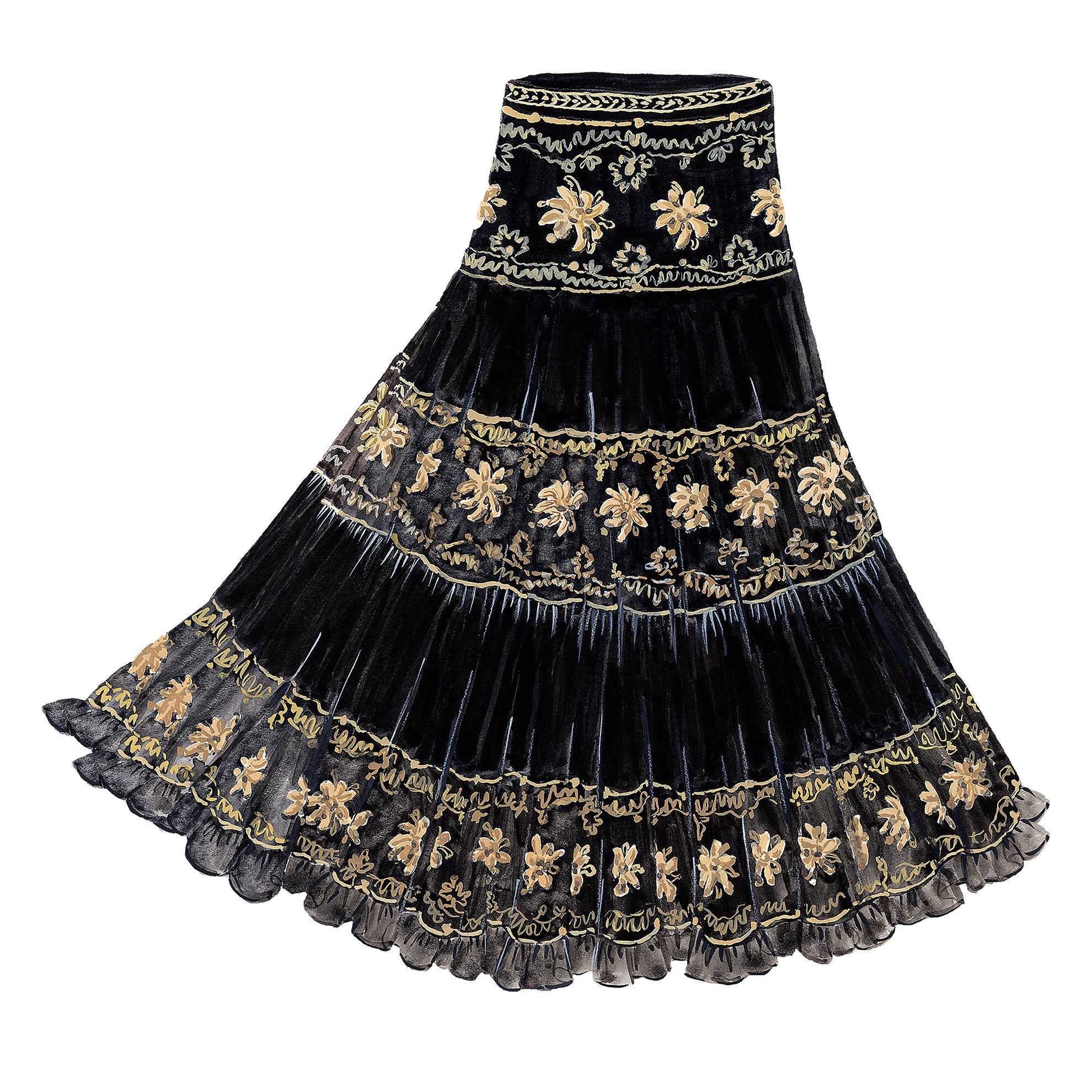 Embroidered Tier Skirt