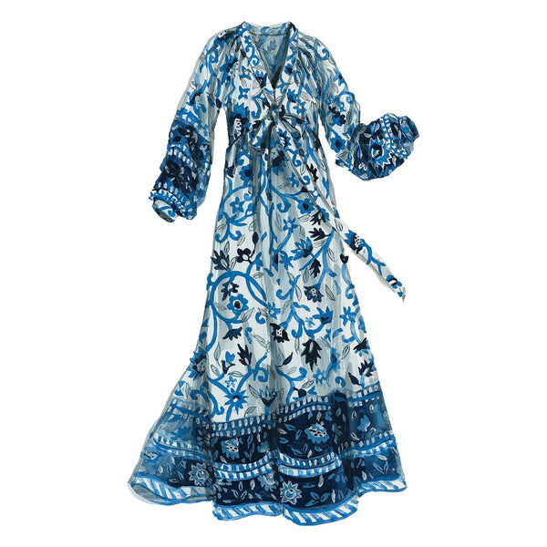cotton english garden print maxi dress ME+EM Cotton English Garden Print Maxi Dress in Blue