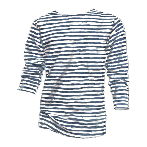 Camiseta Manga Larga Hombre Rayas Breton - Algodón, Blanco Y Azul Marino, Cuello Redondo - Estilo Marino