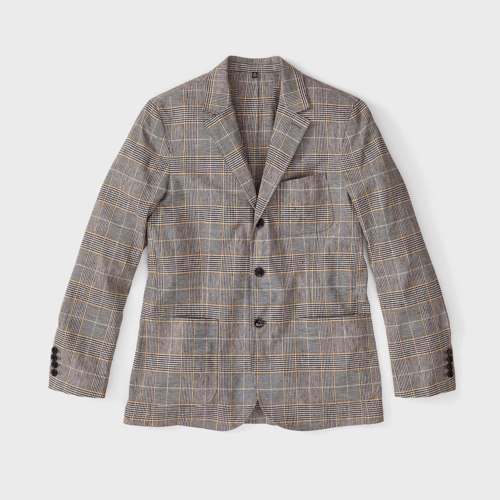 Glen Check Stretch Linen BlazerGrey Tan