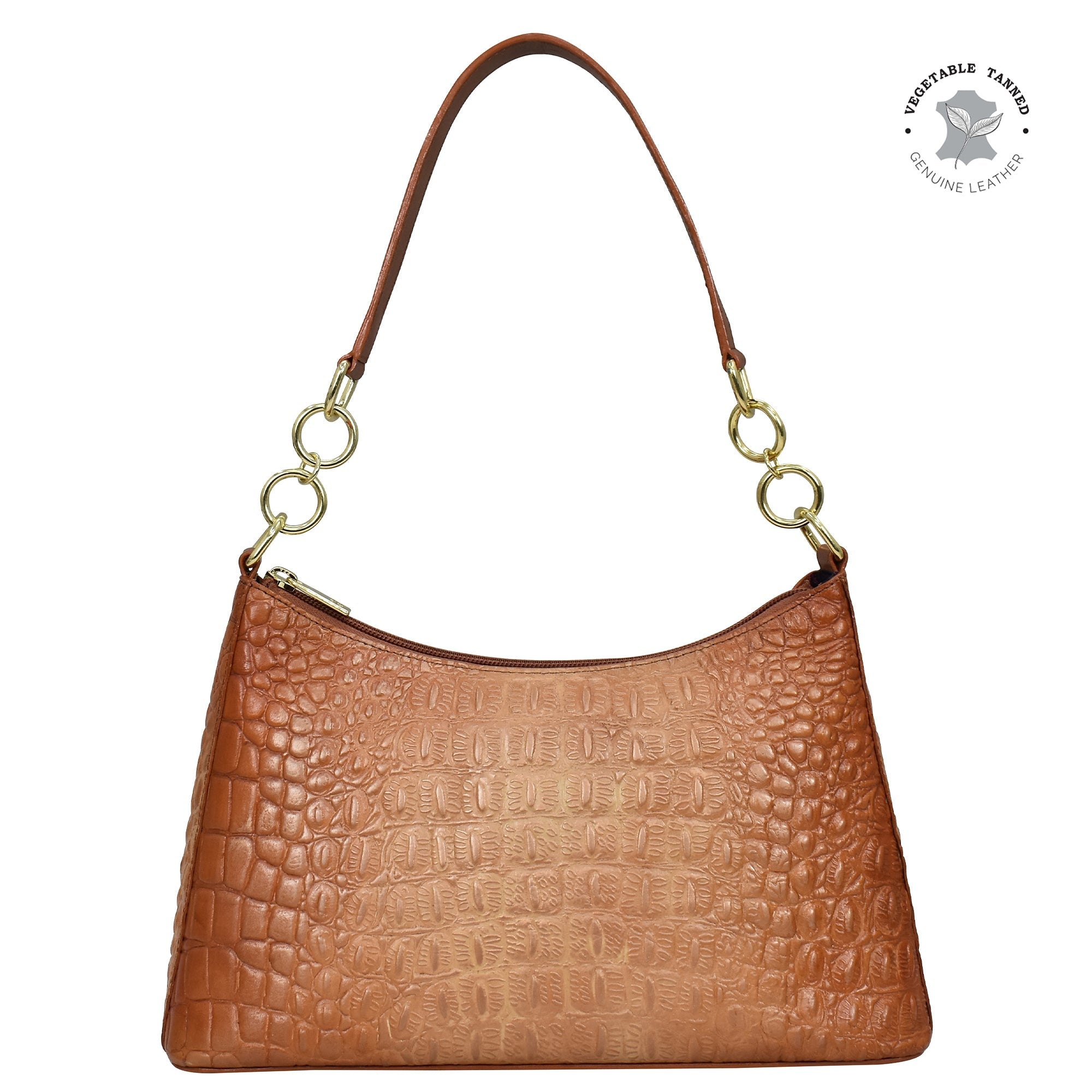 Hand Painted Croc Embossed Hobo with Chain StrapCaramel