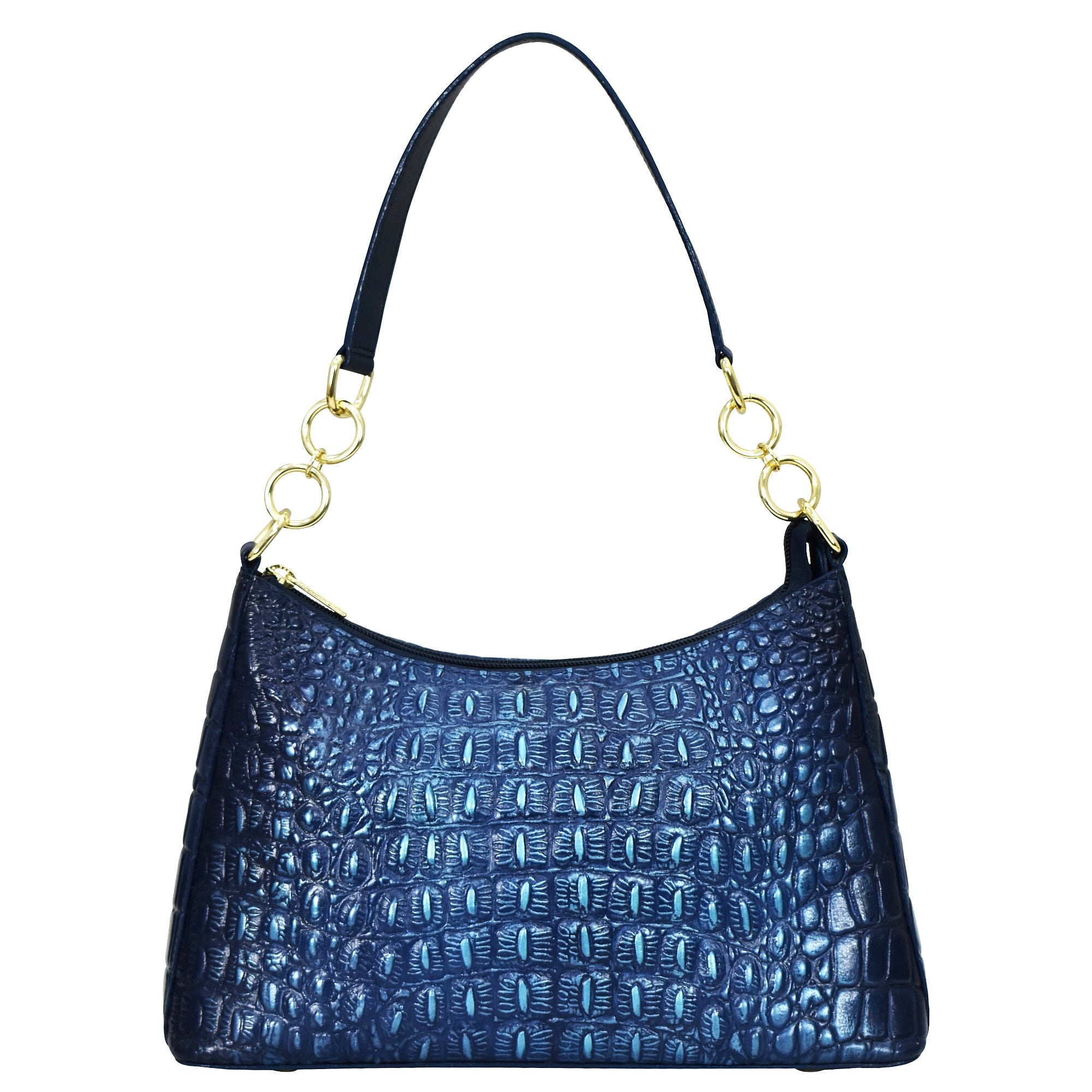 Hand Painted Croc Embossed Hobo with Chain StrapSapphire