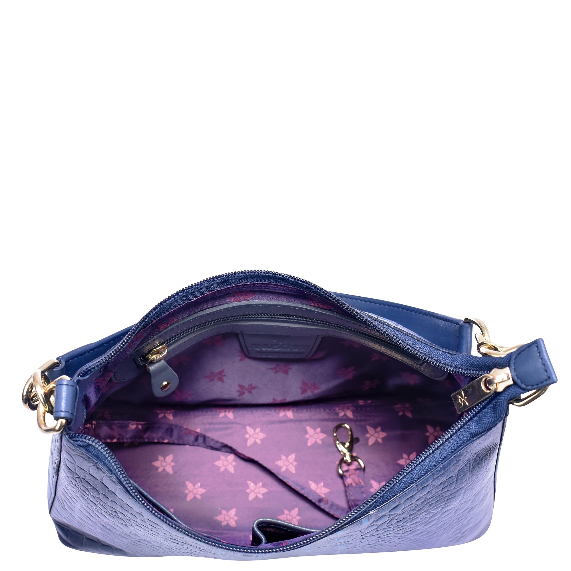 Hand Painted Croc Embossed Hobo with Chain StrapSapphire