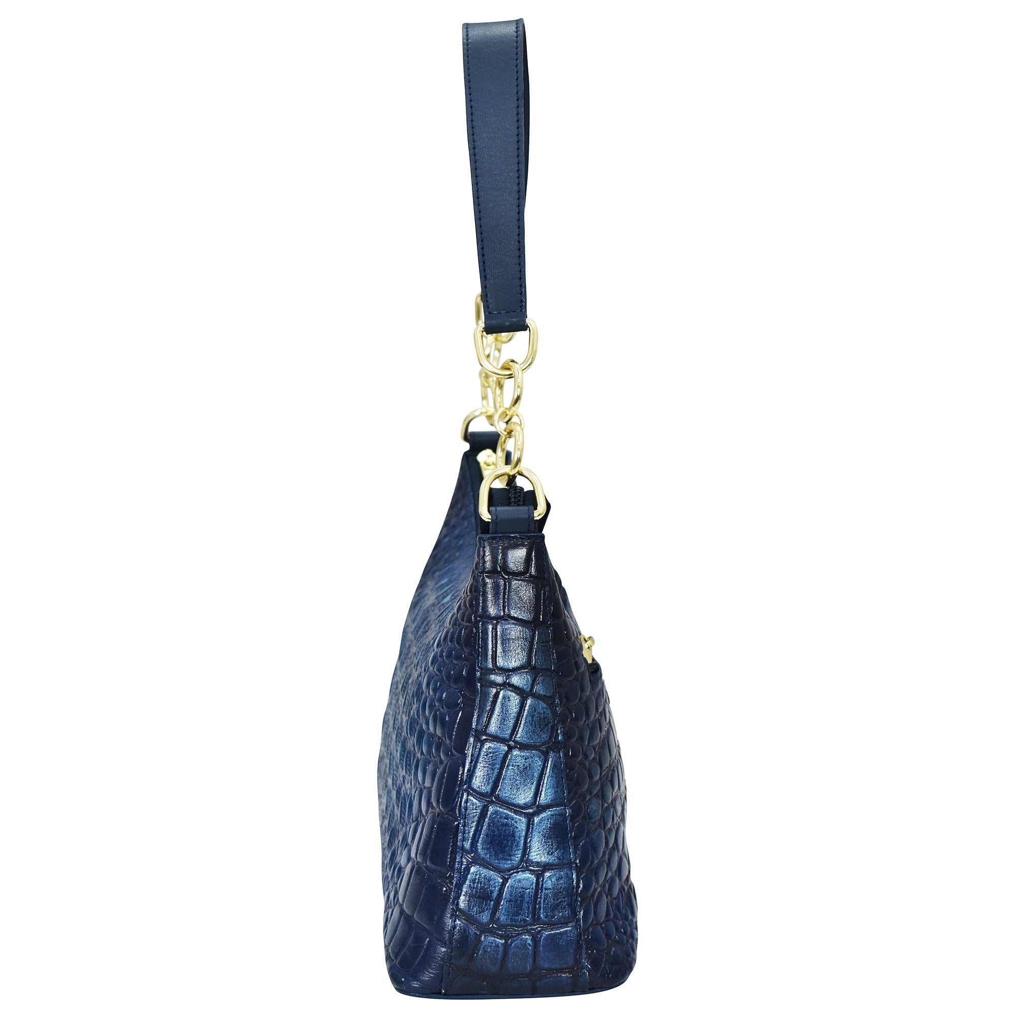 Hand Painted Croc Embossed Hobo with Chain StrapSapphire